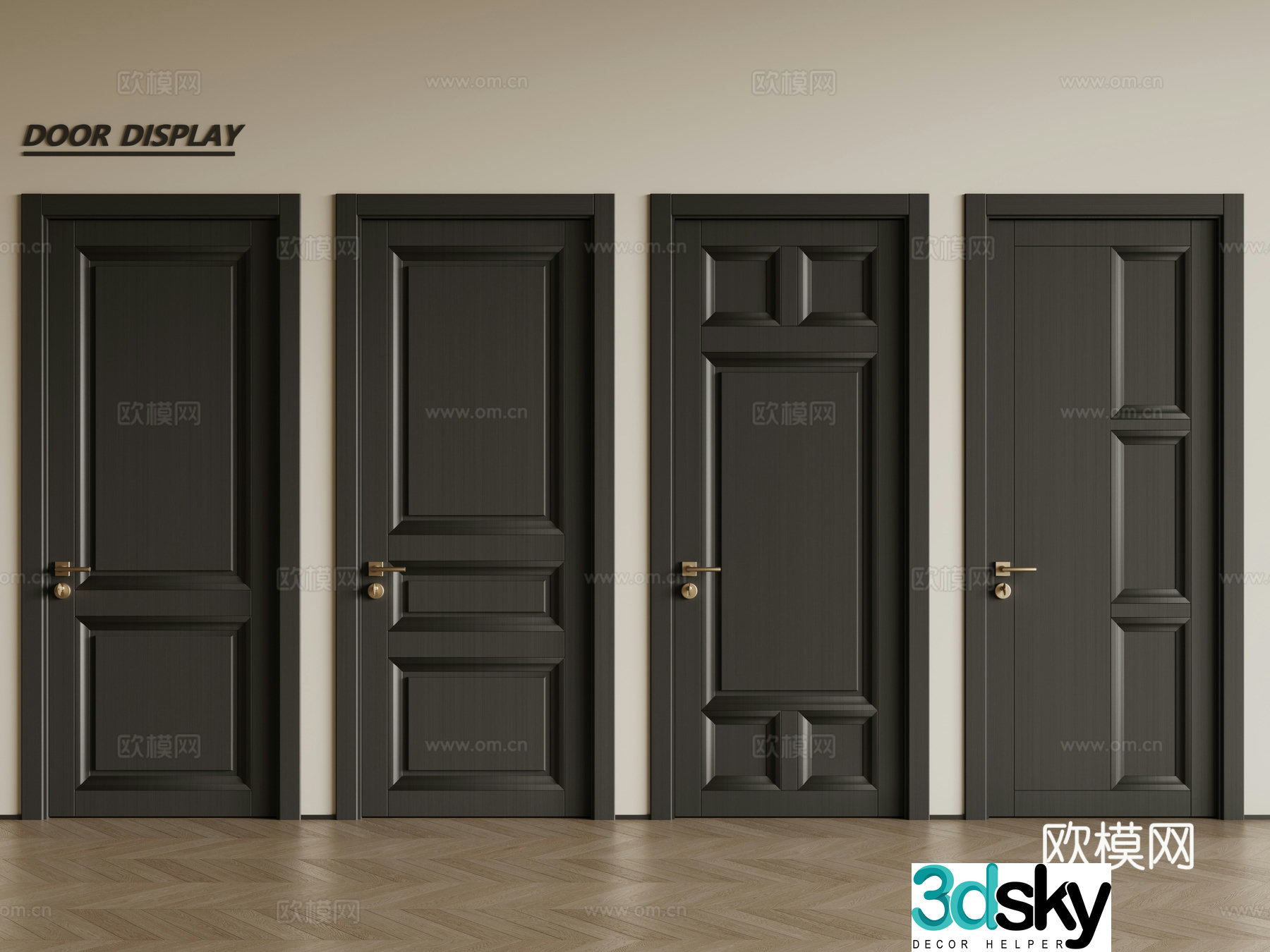 French retro single-open door black wooden door security door French combination door 3D model