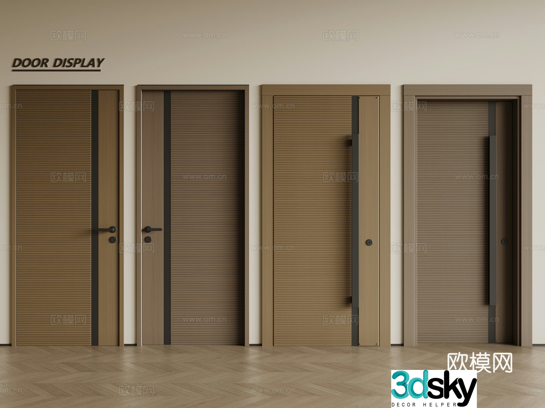 Modern single-open door wooden door swing door single-open door combination 3D model