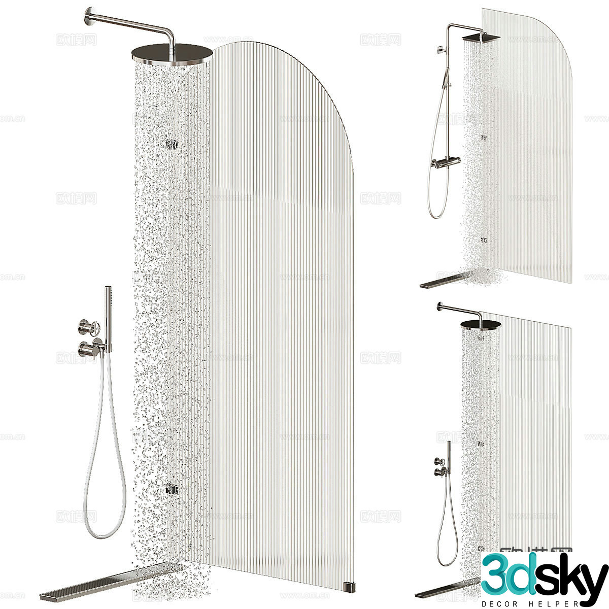 Grooved glass shower 3d model