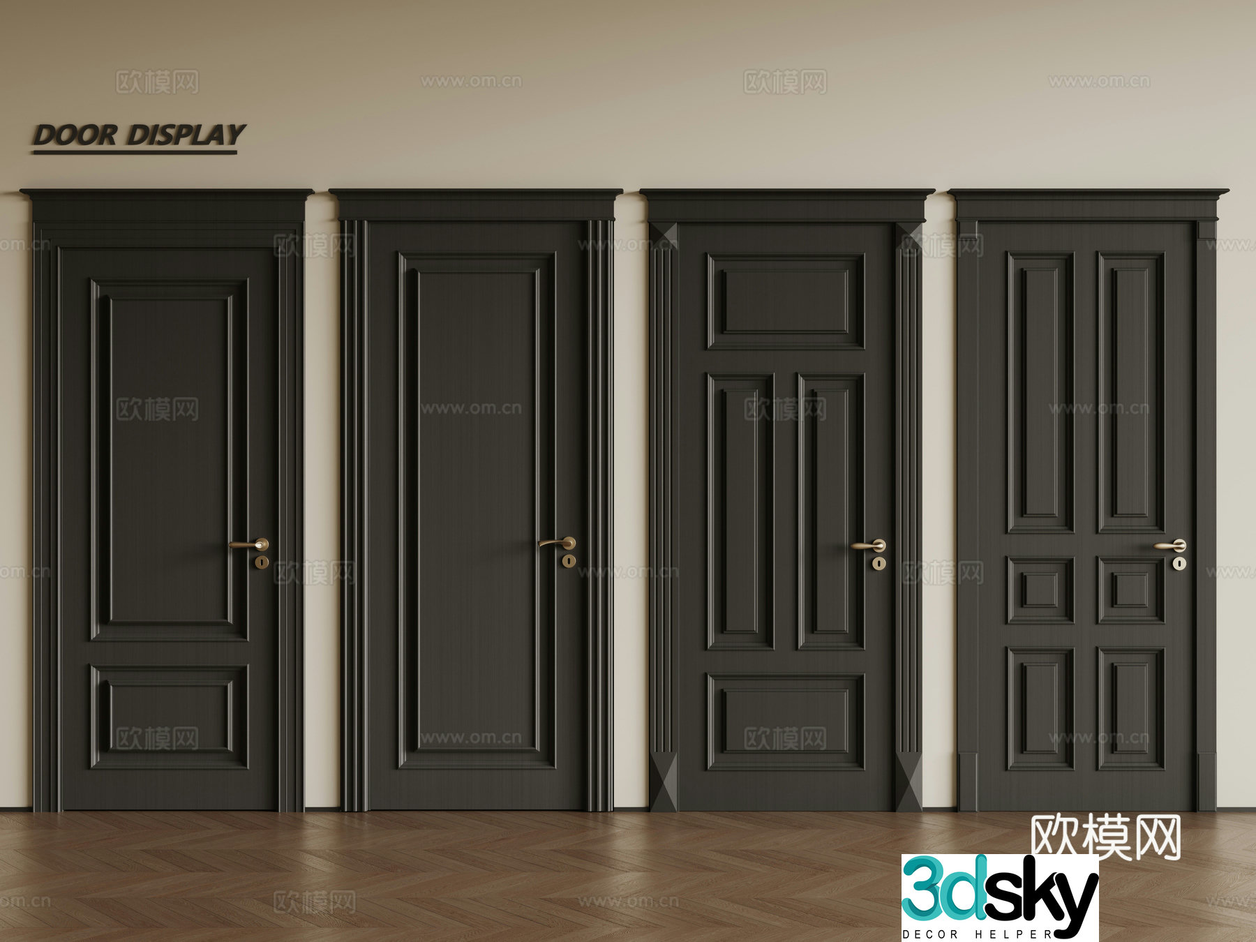 French retro single-open door black wooden door security door French combination door 3D model