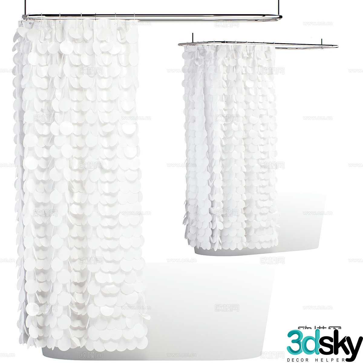 Modern creamy bathtub shower curtain 3d model
