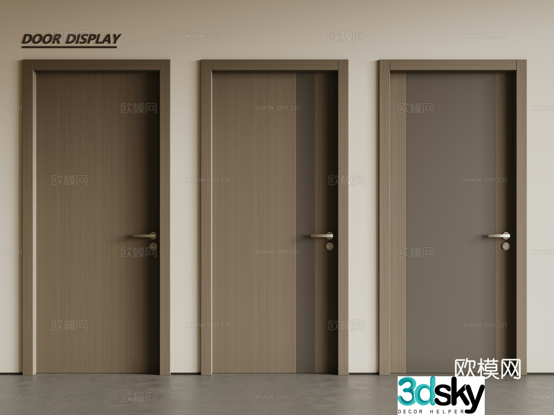 Modern single-open door wooden door swing door single-open door combination 3D model