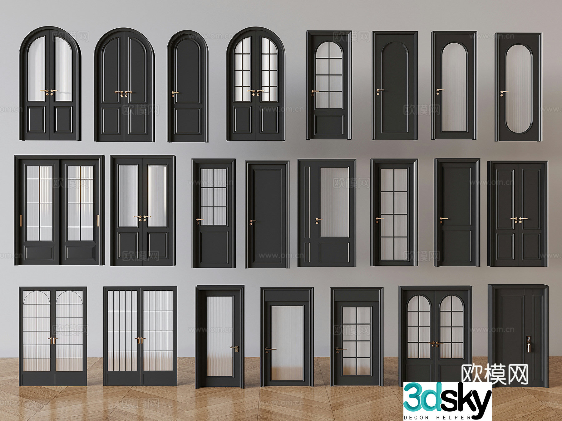 French single-opening double-opening door glass sliding door sliding door glass swing door 3D model