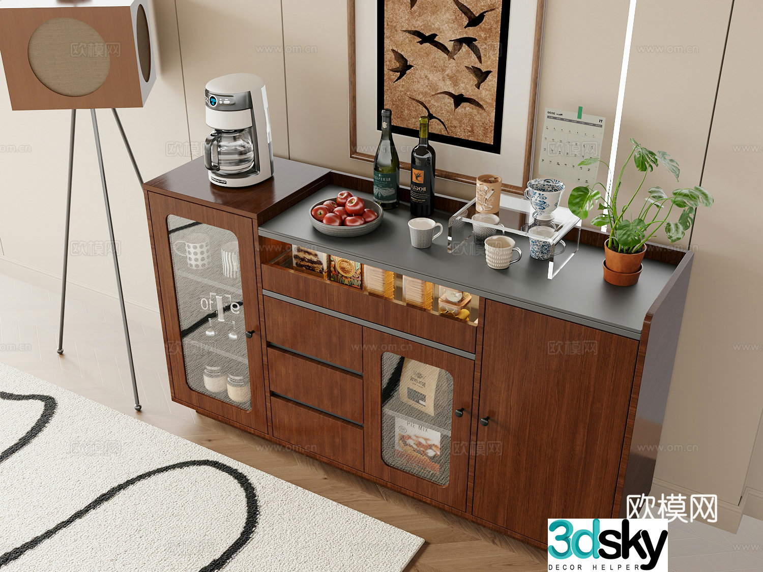 Modern medieval style sideboard low cabinet 3D model