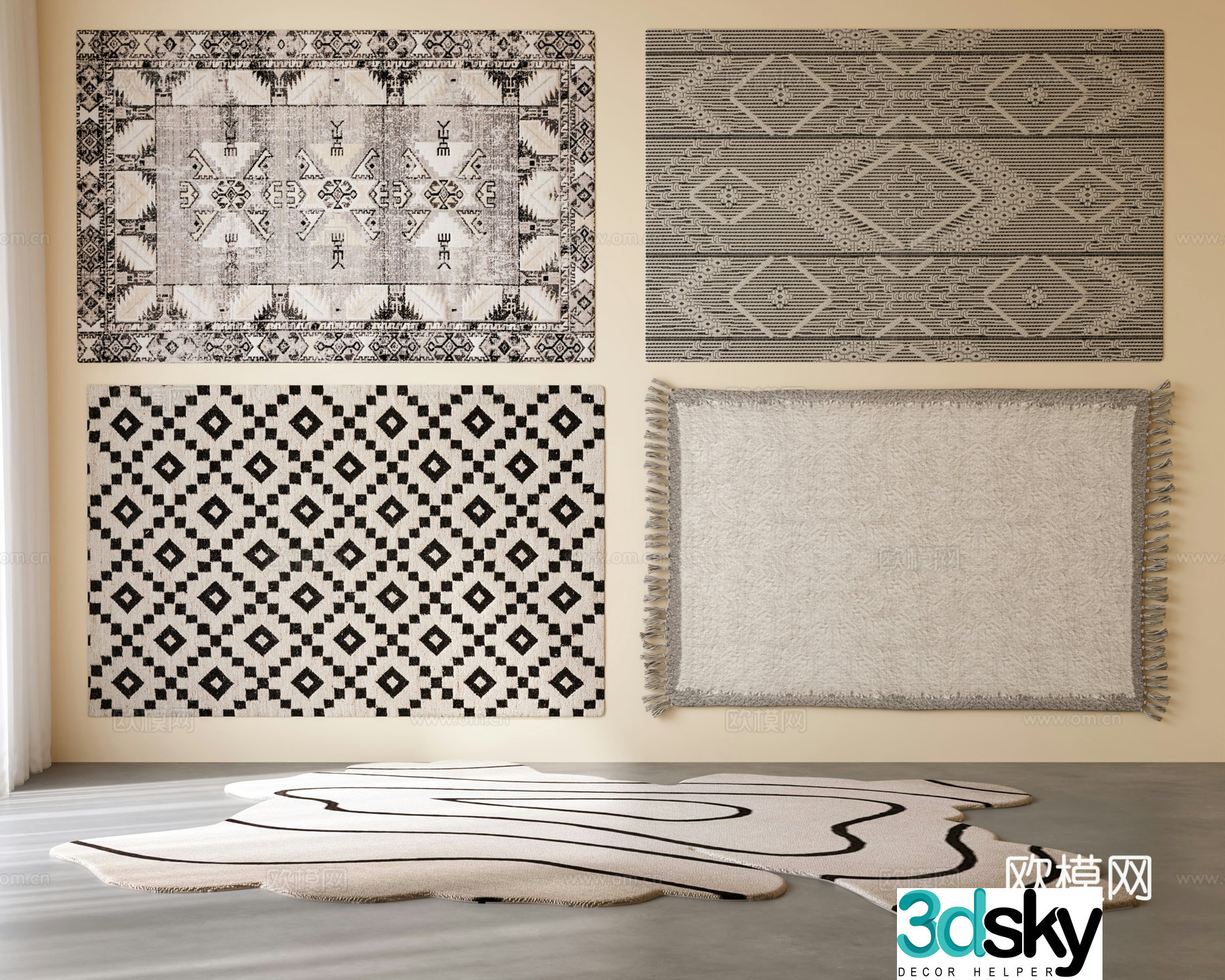 Modern medieval style carpet special shape carpet square carpet Italian carpet living room carpet gray 3d model