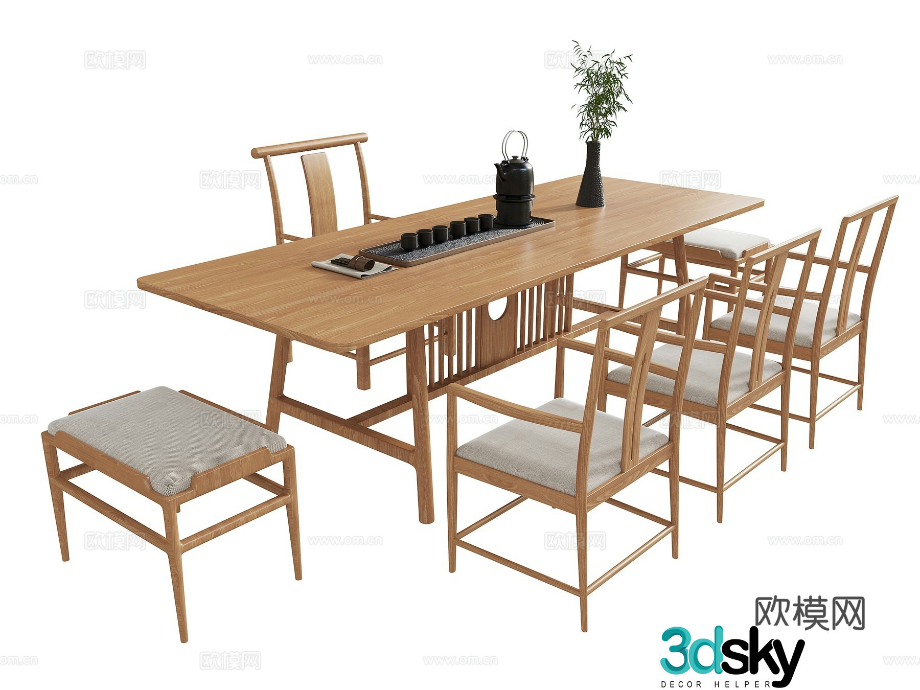 New Chinese tea table and chair 3D model
