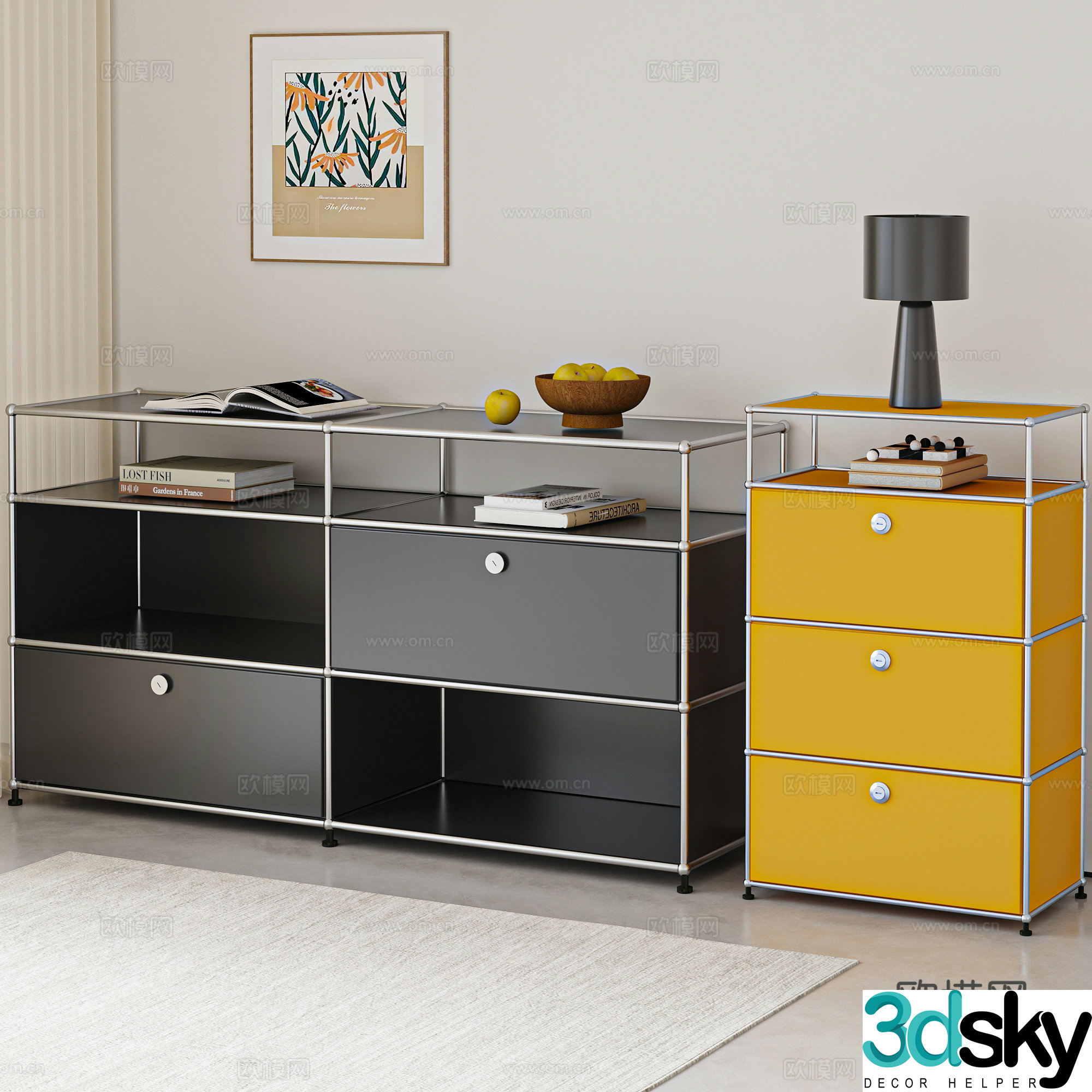 Modern minimalist chest of drawers side cabinets low cabinet 3d model