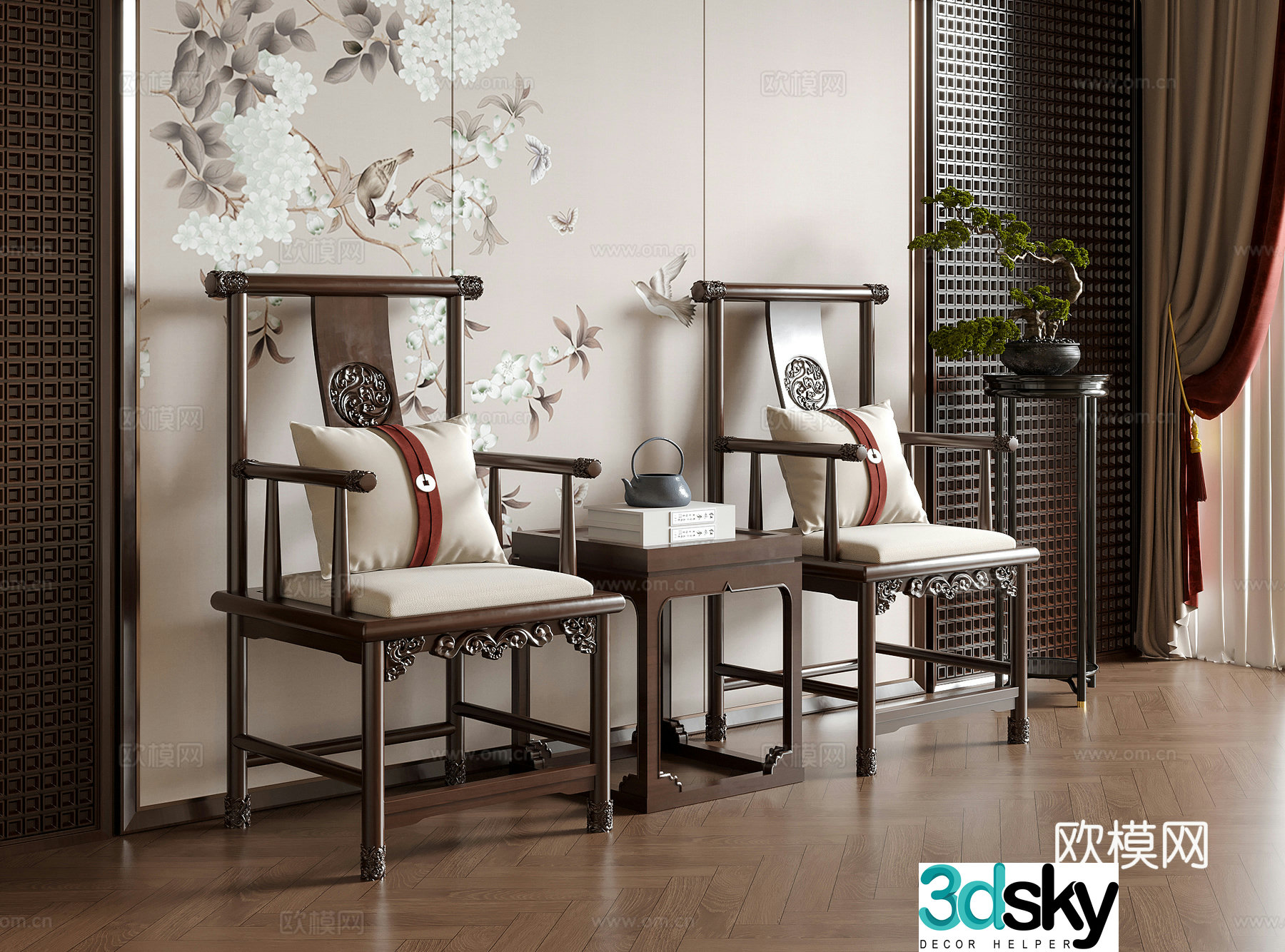 New Chinese dining chair single chair leisure chair tea chair book chair 3d model