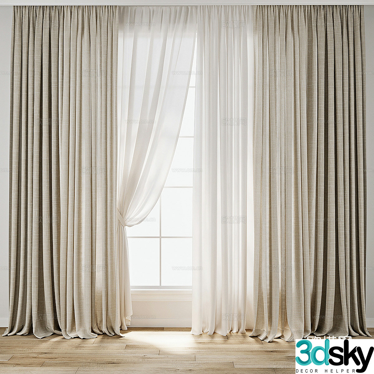 New Chinese style linen curtain 3D model