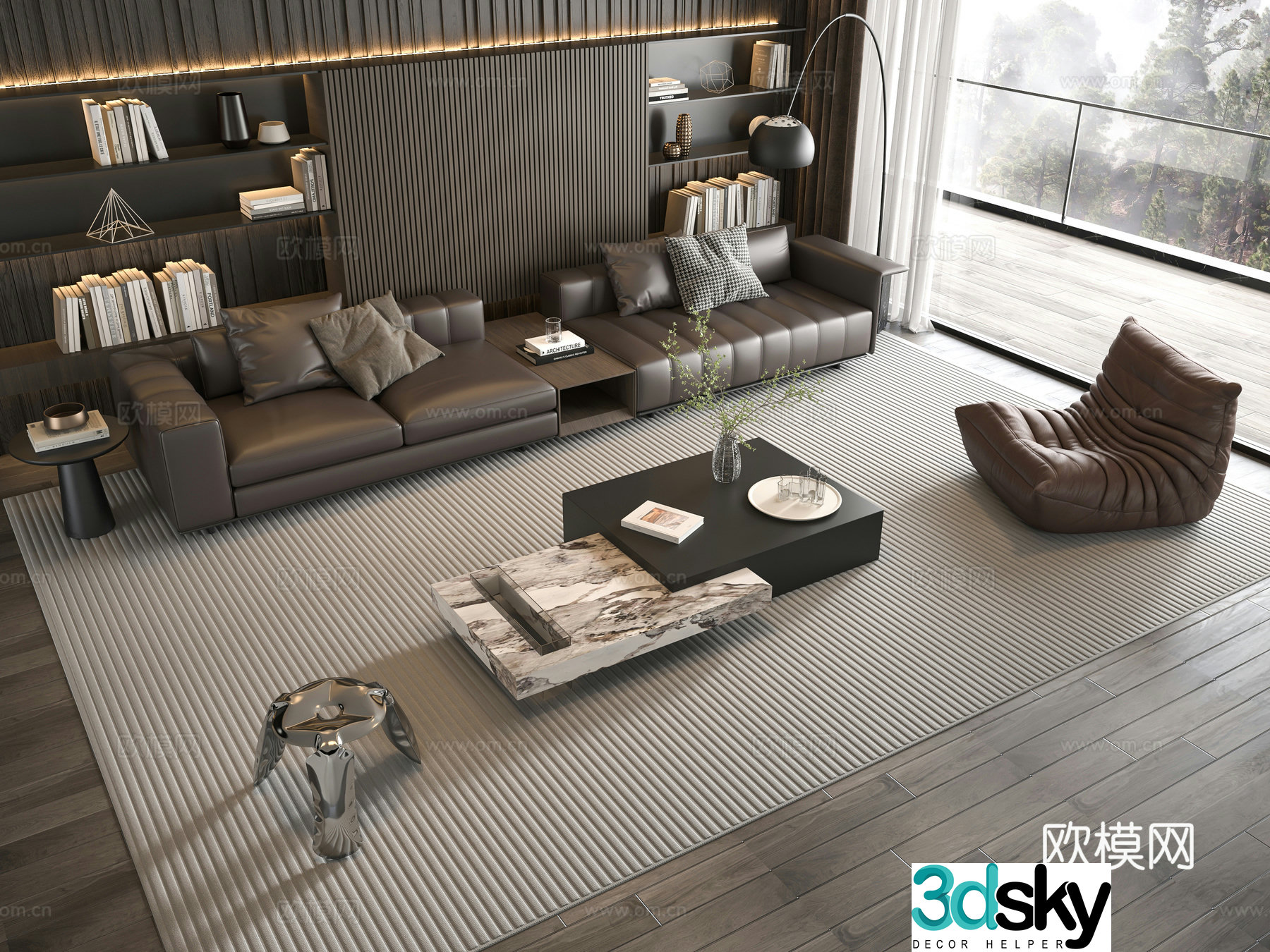 Minotti modern Italian sofa coffee table combination 3D model