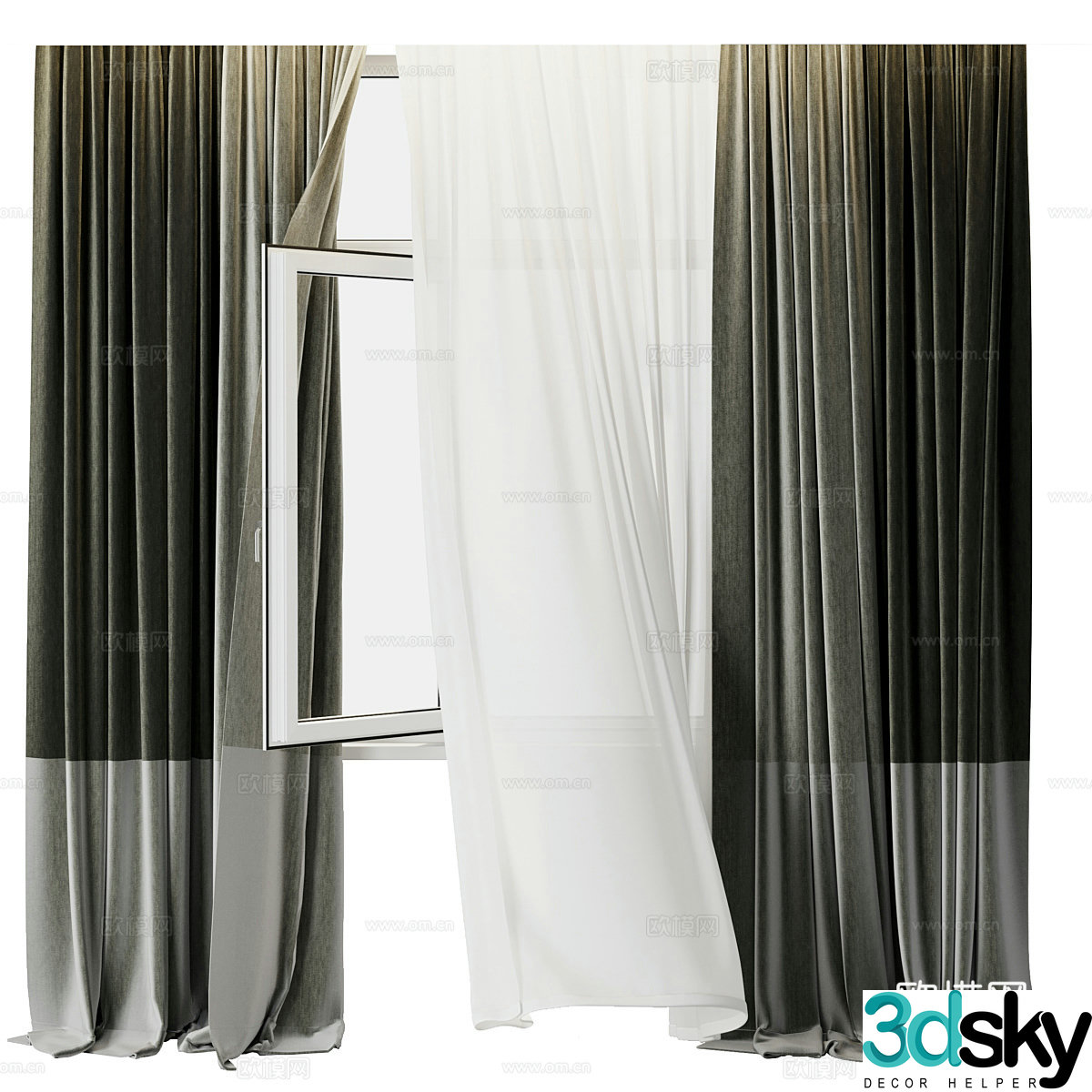 New Chinese style fabric curtain 3D model