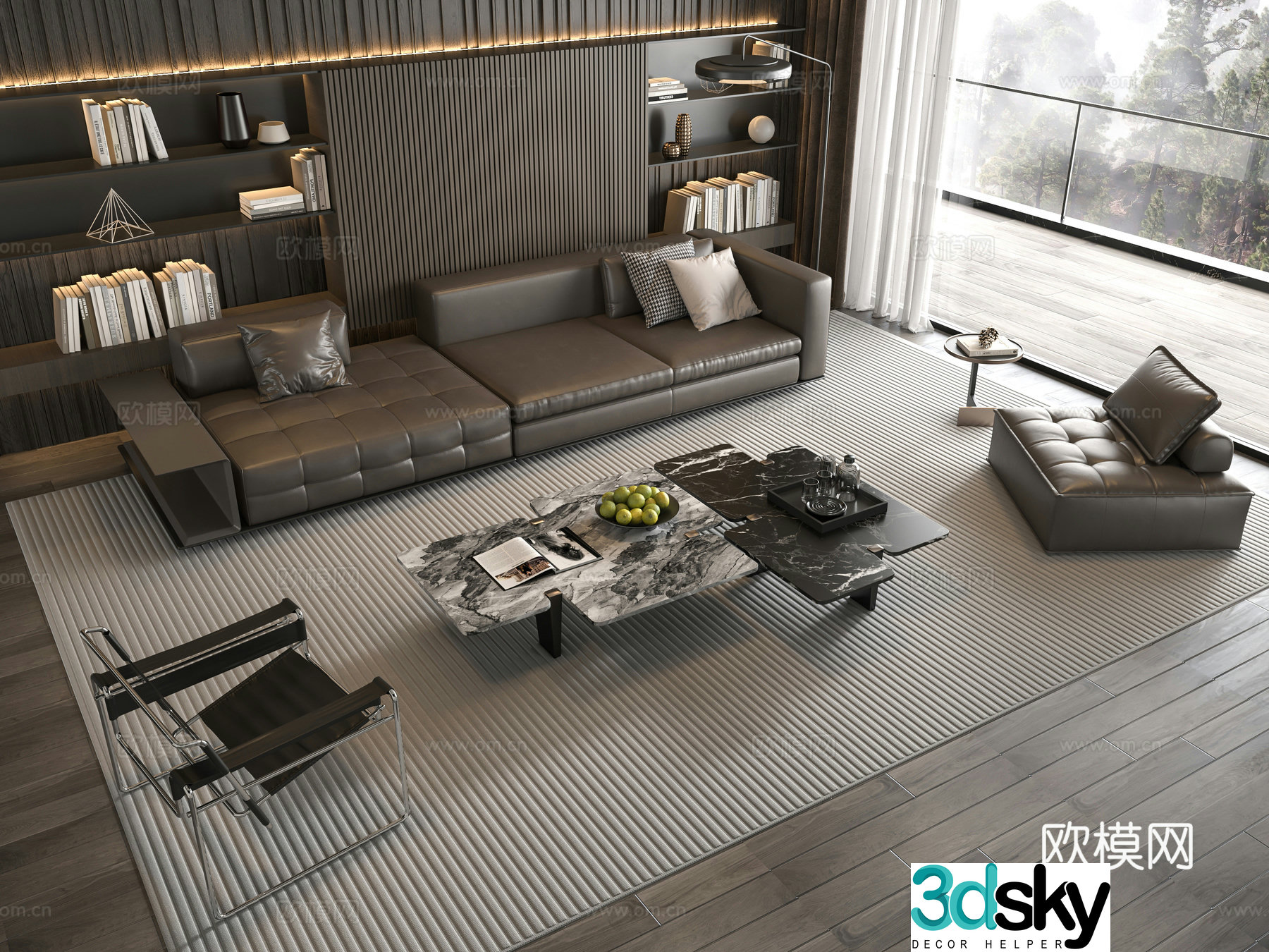 Minotti modern Italian sofa coffee table combination 3D model