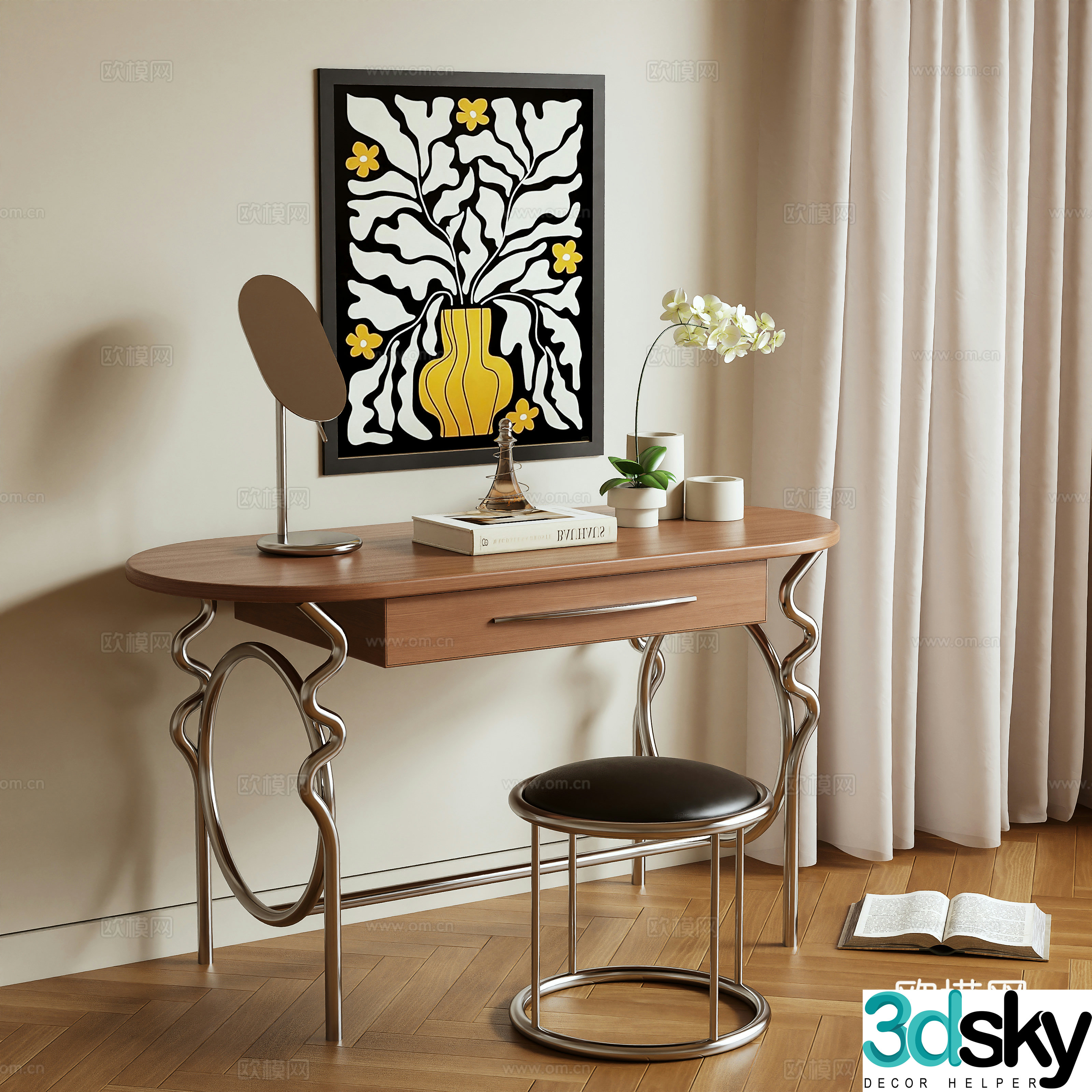 Log style dressing table 3d model