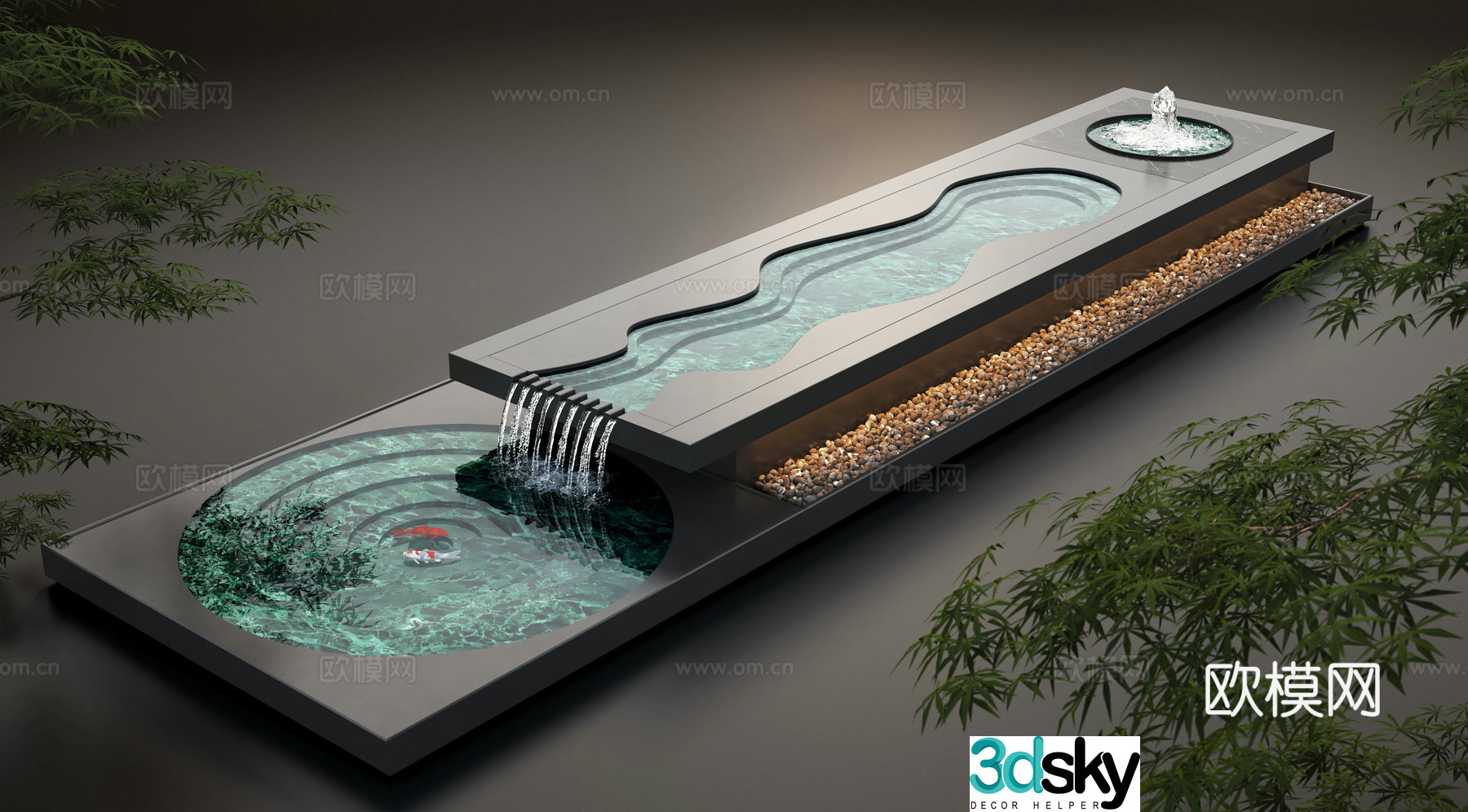 Modern water landscape garden waterscape water bowl flowing water fish pond 3d model