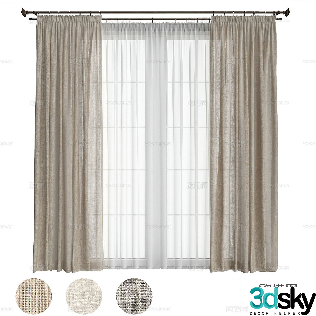 New Chinese style linen curtain 3D model