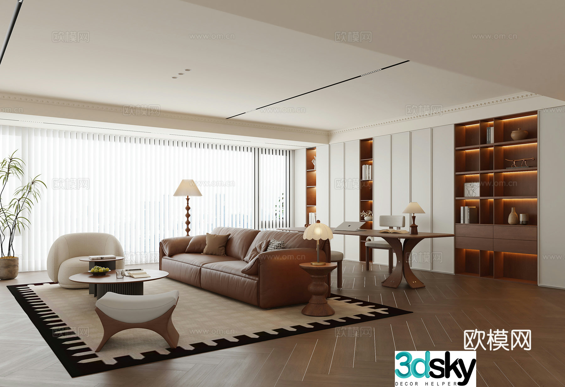 French medieval style living room study 3d model