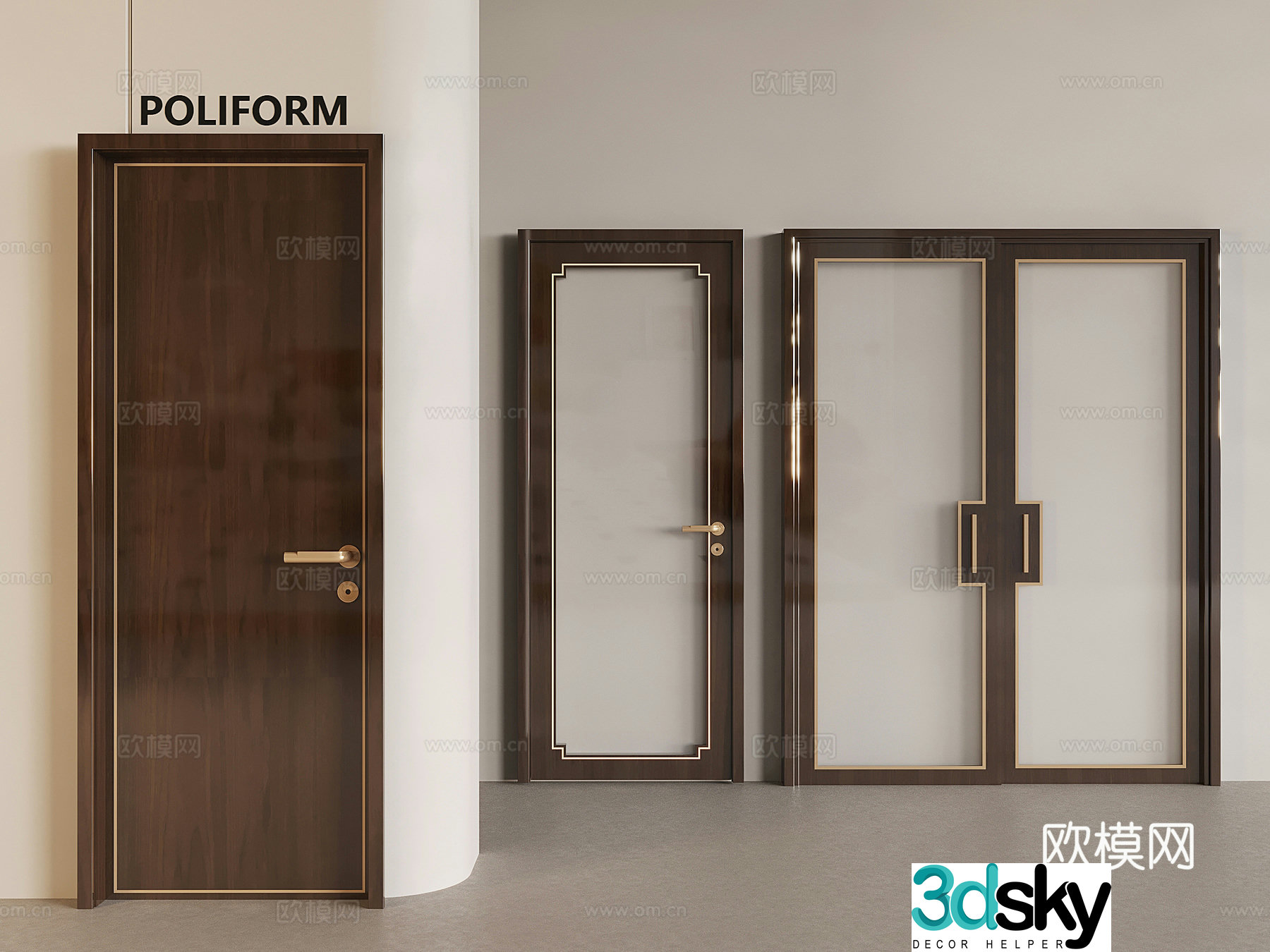 Chinese solid wood swing door glass single-opening door double-opening door 3D model