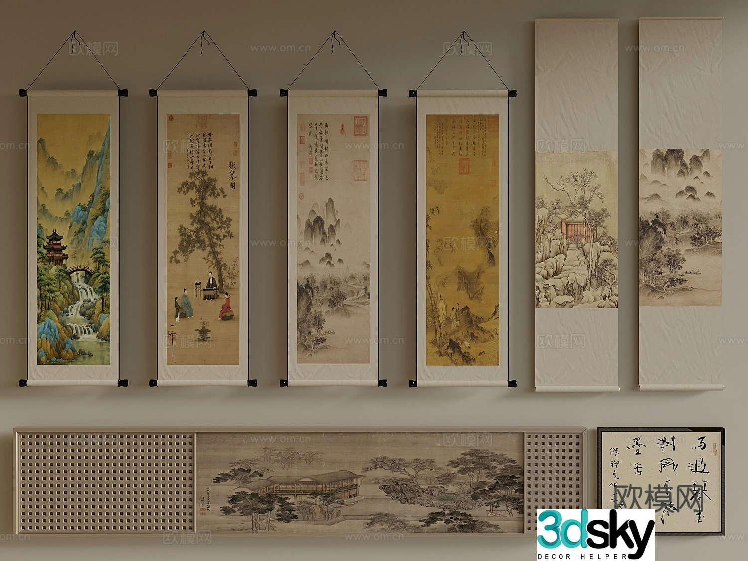 Song style landscape painting New Chinese style hanging painting Landscape painting Calligraphy and painting Ink painting Decorative painting Hanging painting 3D model