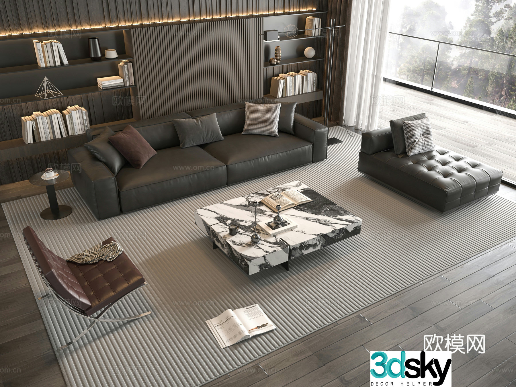Minotti modern Italian sofa coffee table combination 3D model