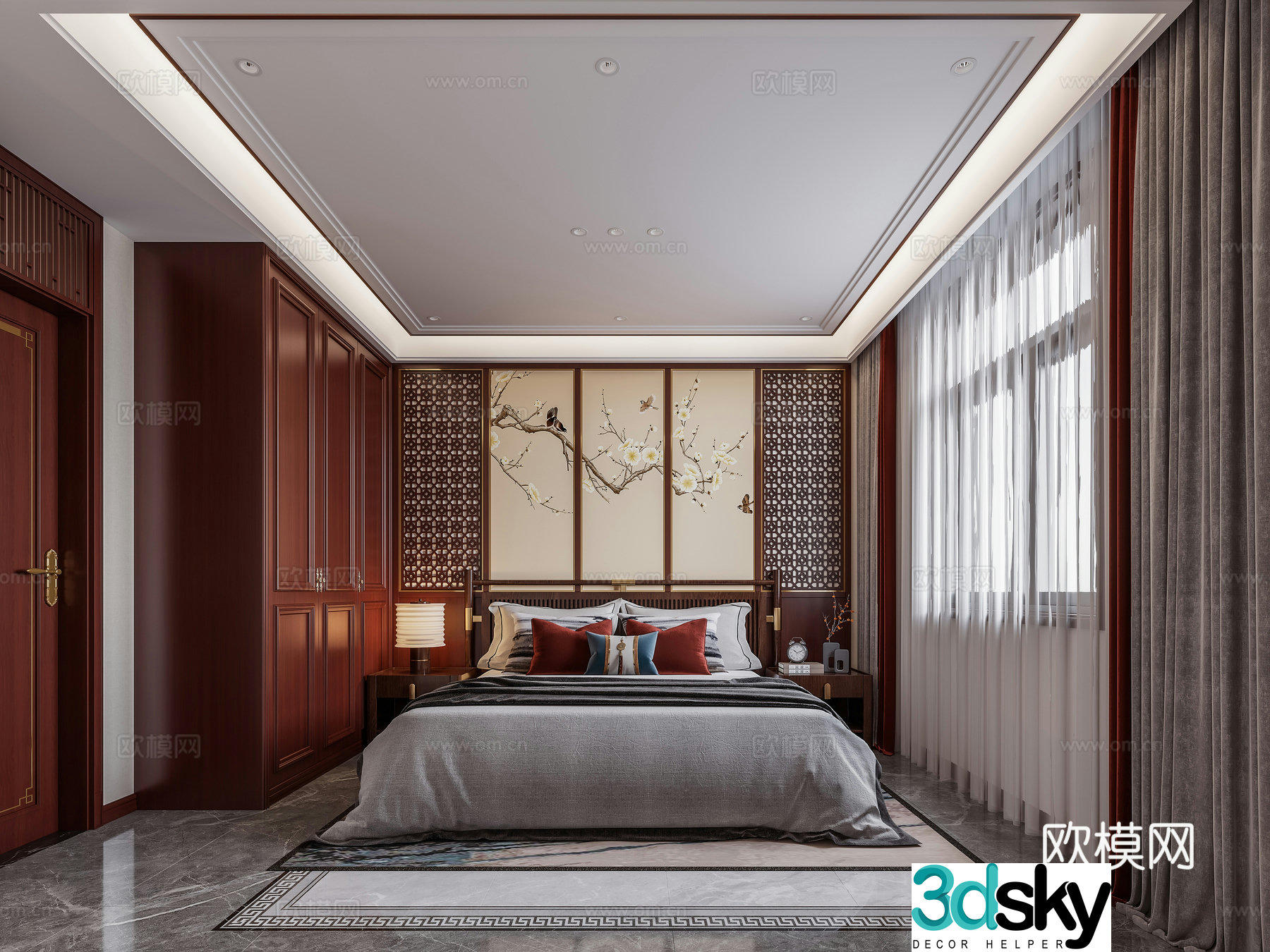 Chinese style master bedroom 3D model
