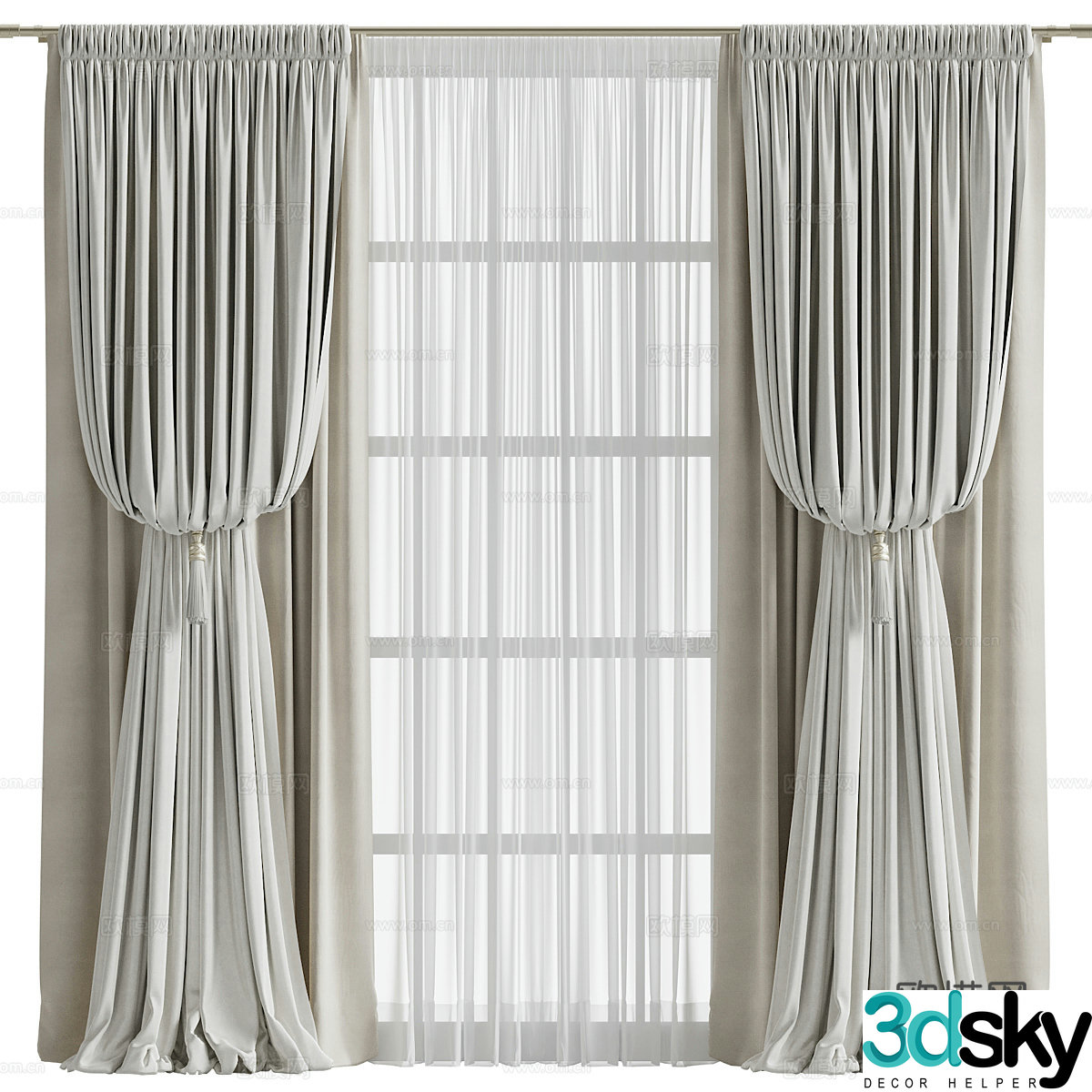 New Chinese style fabric curtain 3D model