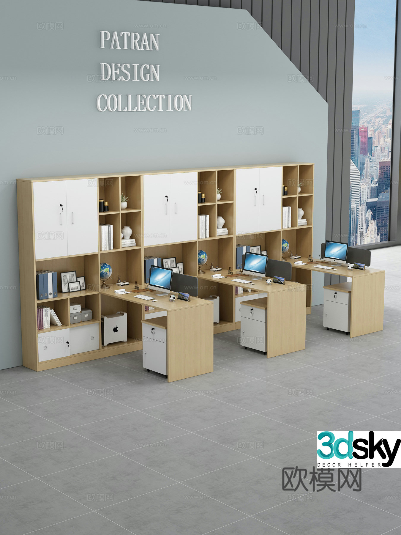Office desk computer desk public office area activity cabinet workstation office supplies 3D model