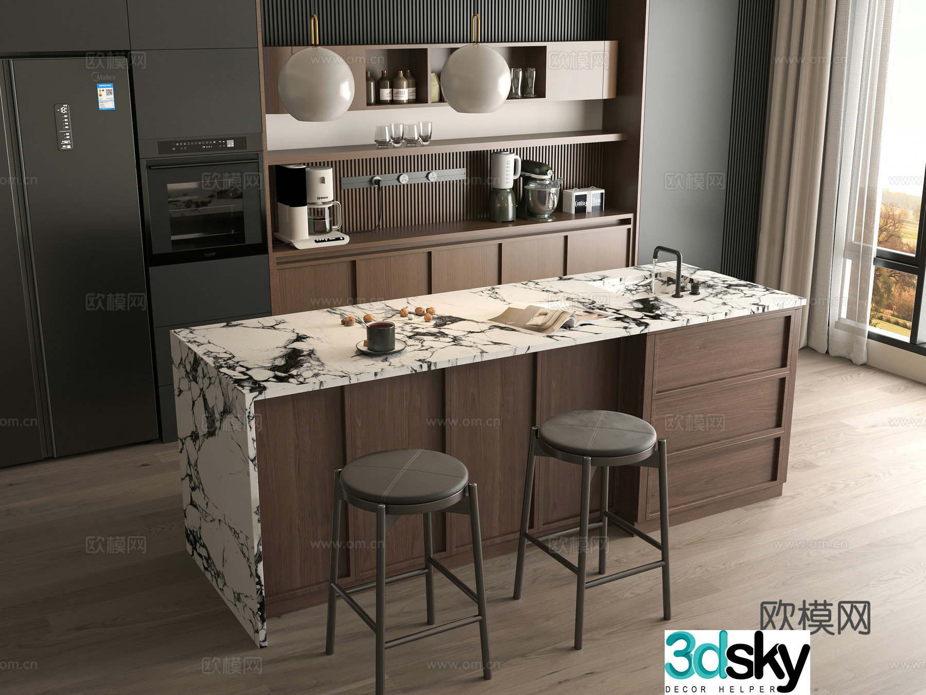 3D model of medieval style island restaurant