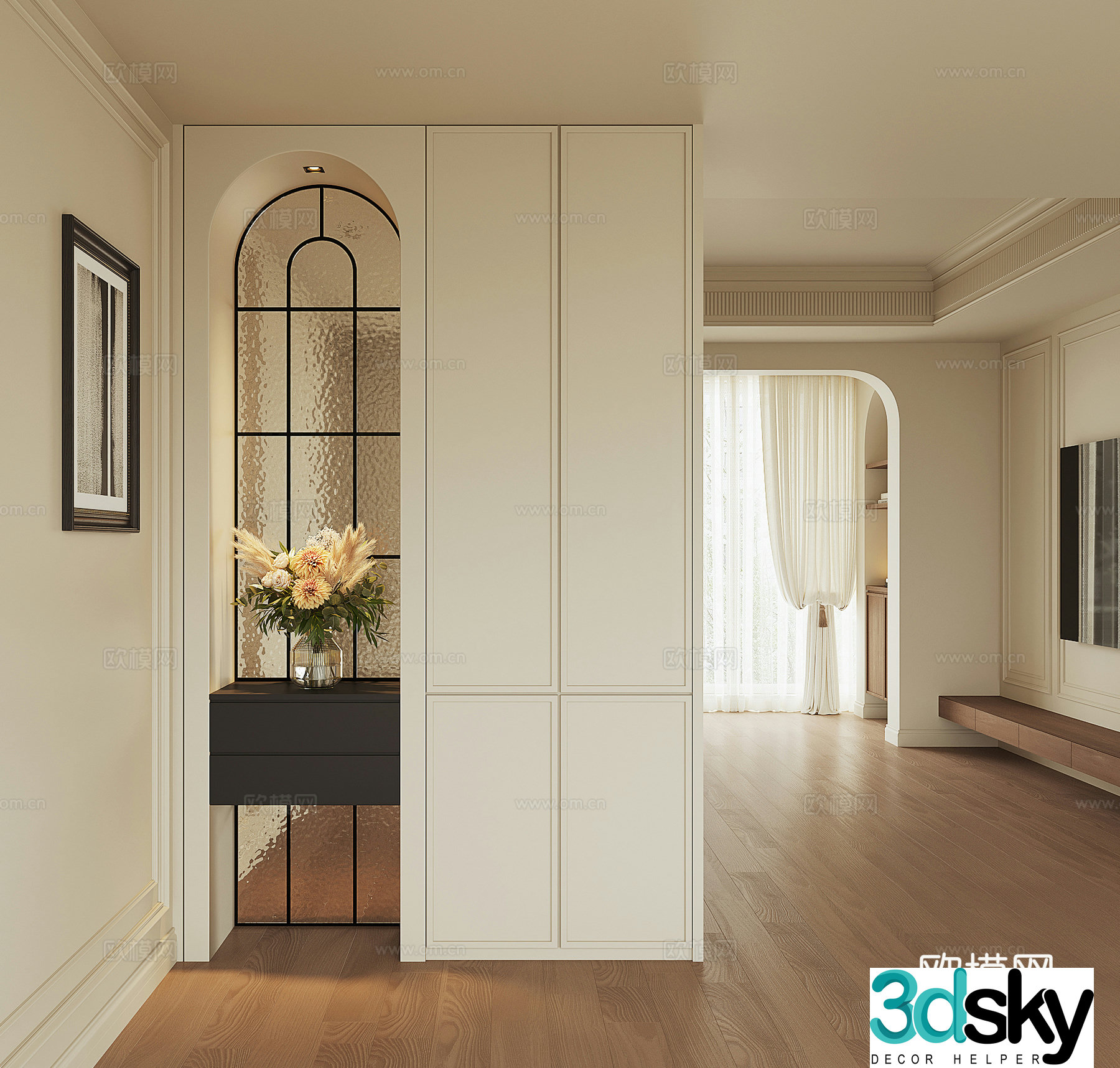 Modern French door-to-door shoe cabinet 3D model