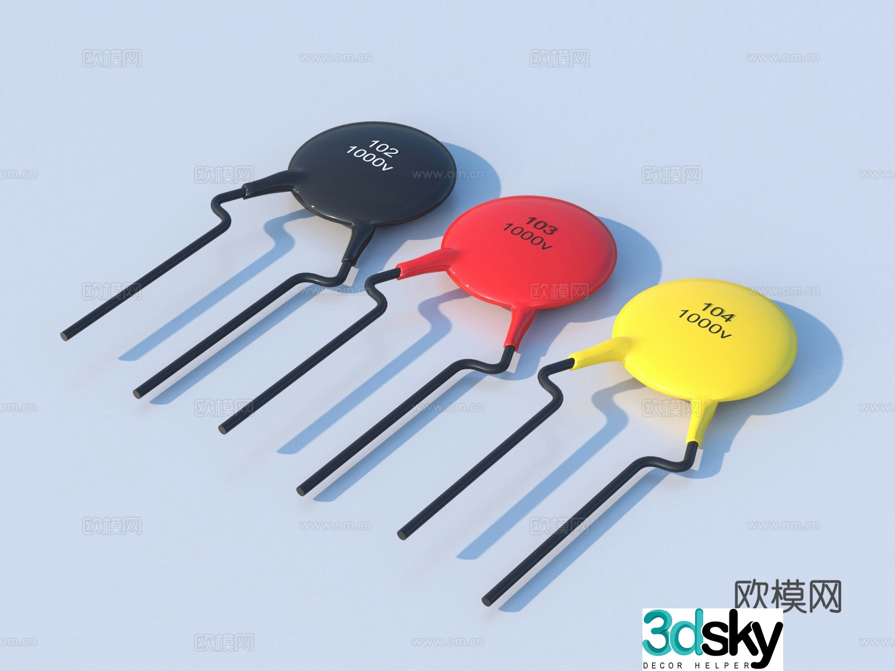 Electronic components Capacitor Potentiometer Diode 3D Model