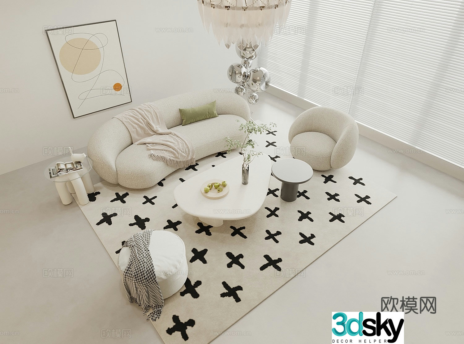 Modern cream style sofa tea table combination caterpillar sofa casual sofa coffee table side table 3d model