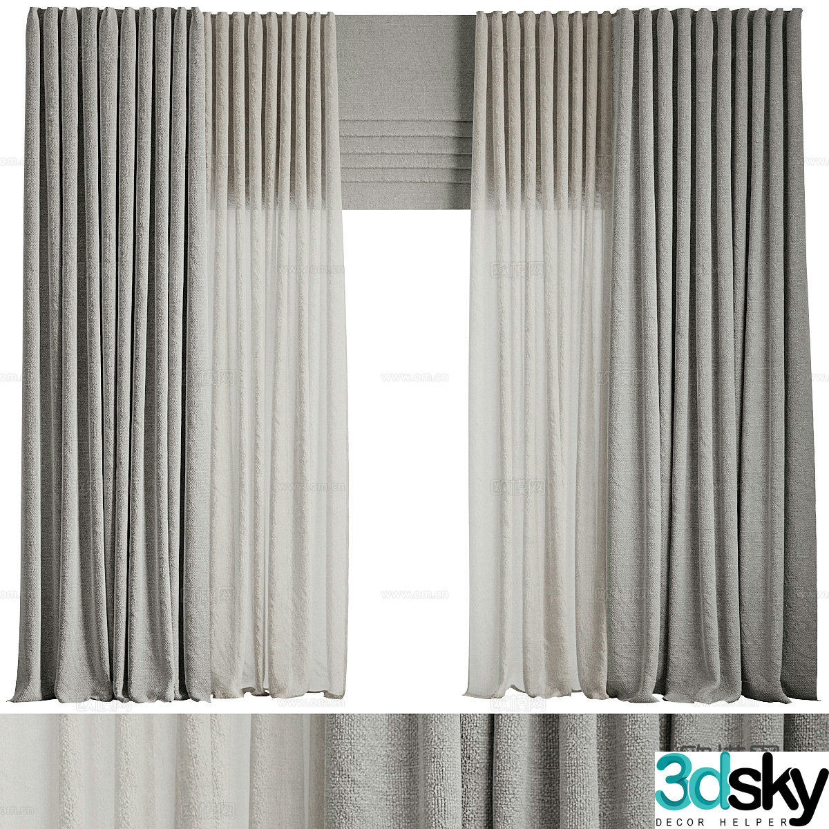 Modern cotton and linen curtains 3d model