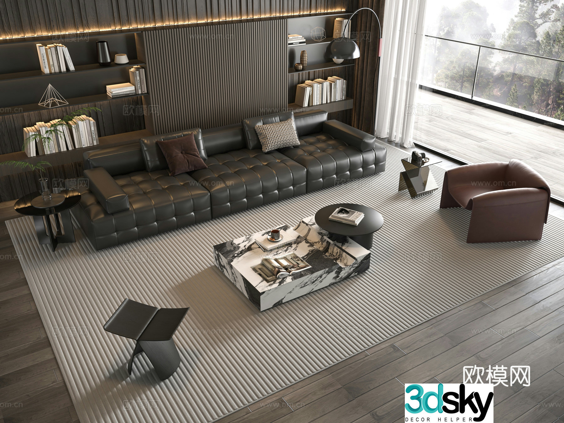 Minotti modern Italian sofa coffee table combination 3D model