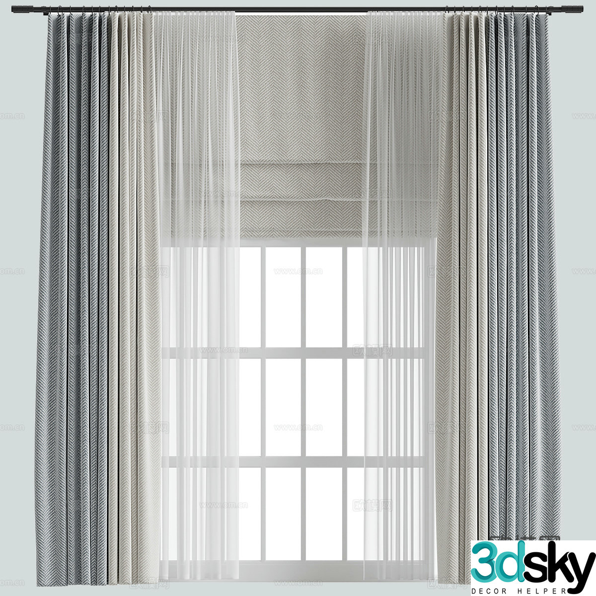 Modern cream style fabric curtain 3d model