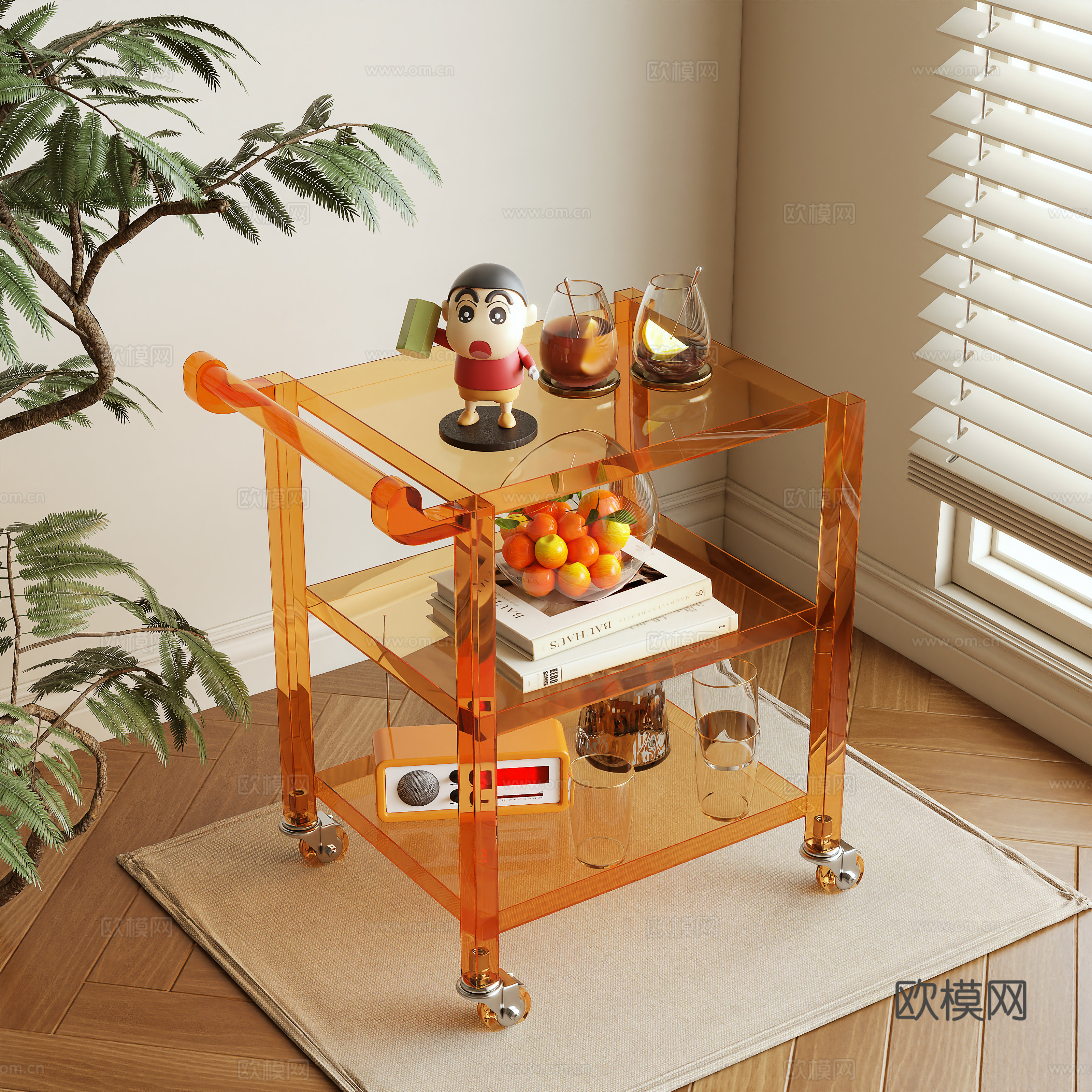 Modern side table small cart acrylic 3d model