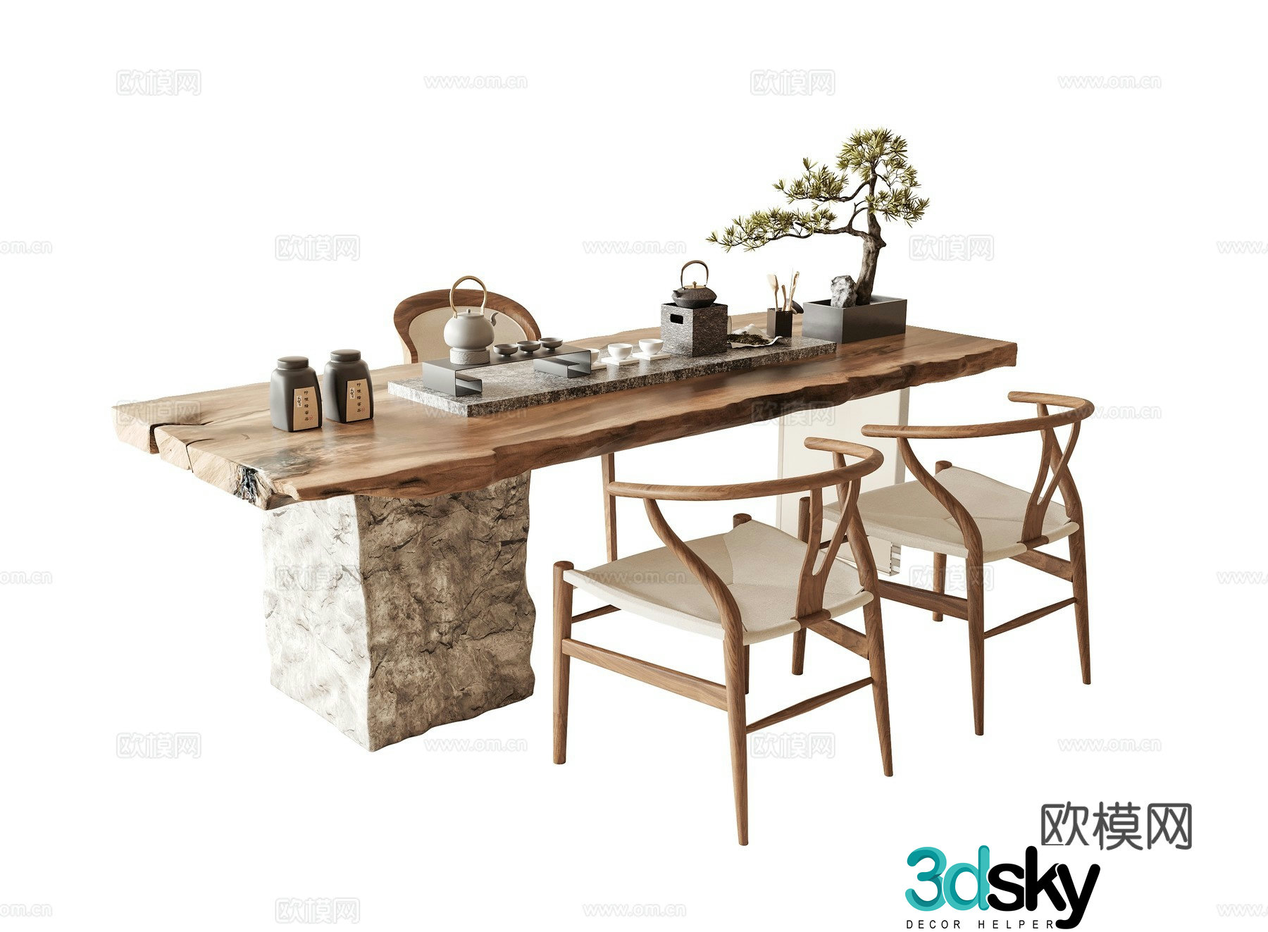 Modern new Chinese tea table and chair 3D model