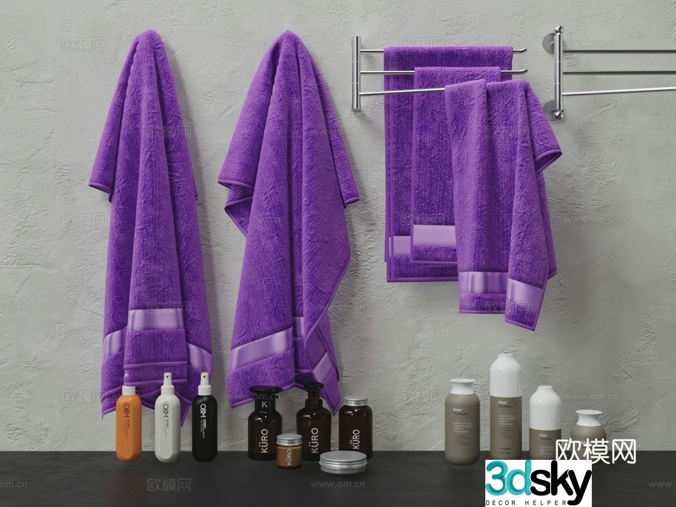 Bathroom small items towels bath towels towel rack toiletries 3D model