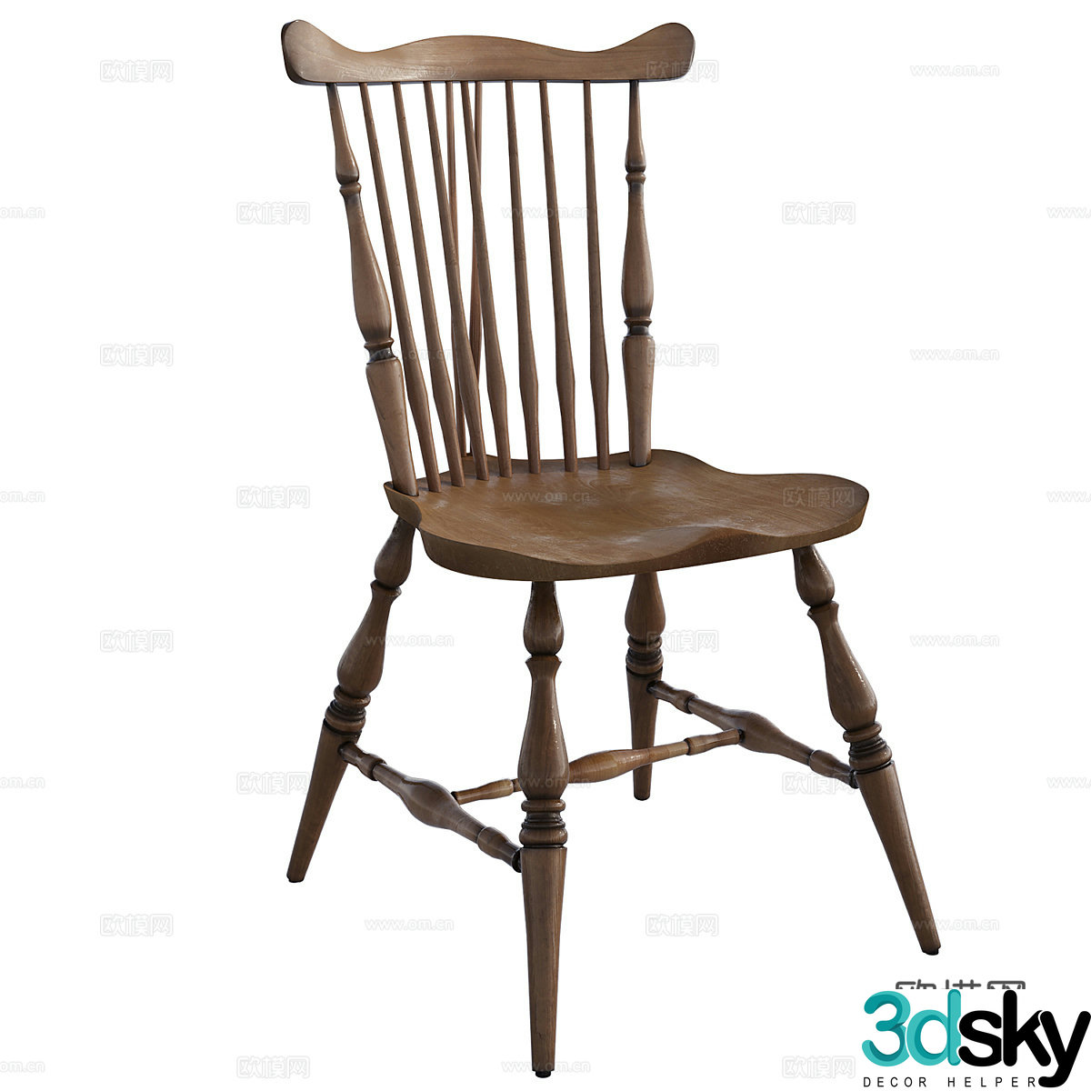 American retro birch windsor chair 3d model
