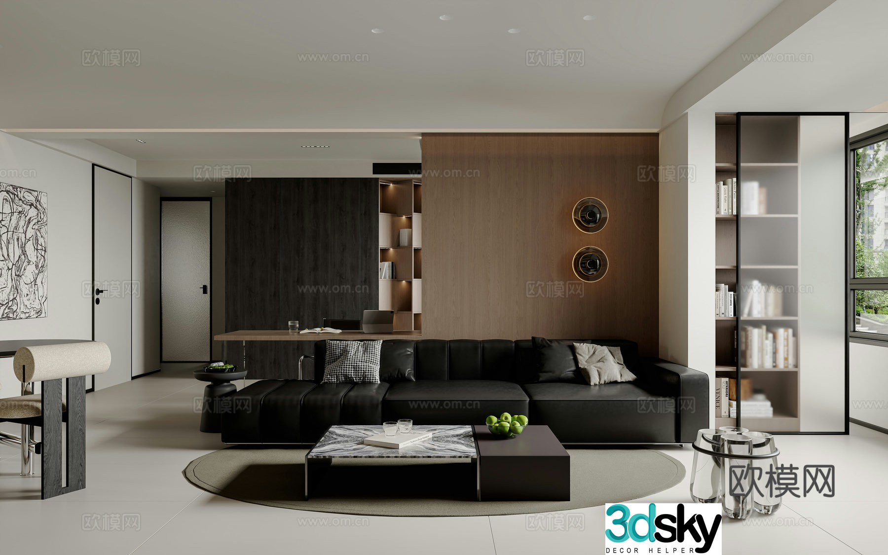Modern light luxury living restaurant open study room 3D model