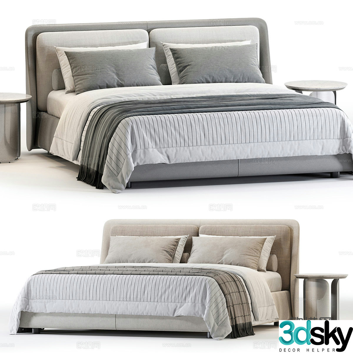 Modern Cream Style Ditreitalia Bend Fabric Double Bed 3D Model