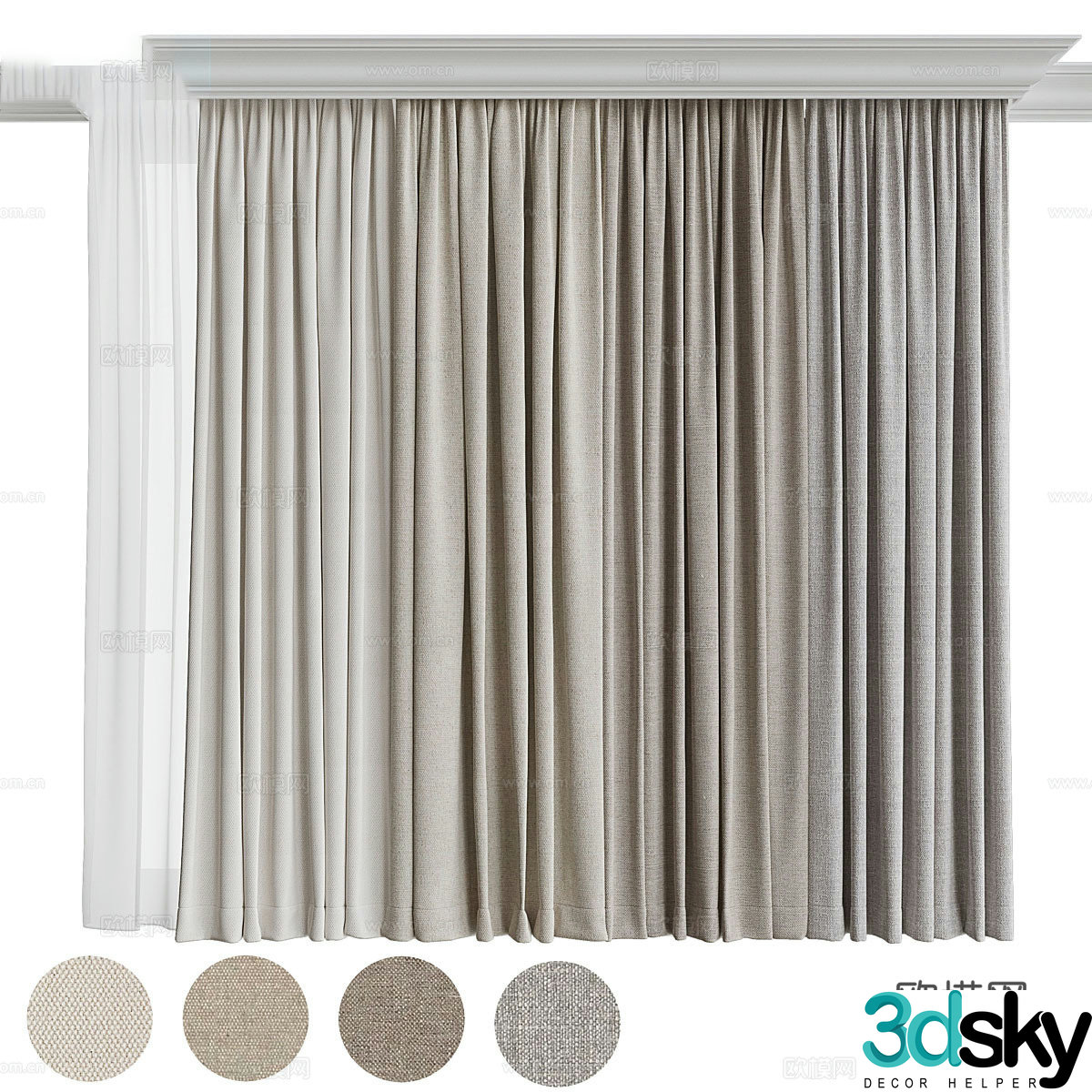 Modern cream style fabric curtain 3d model