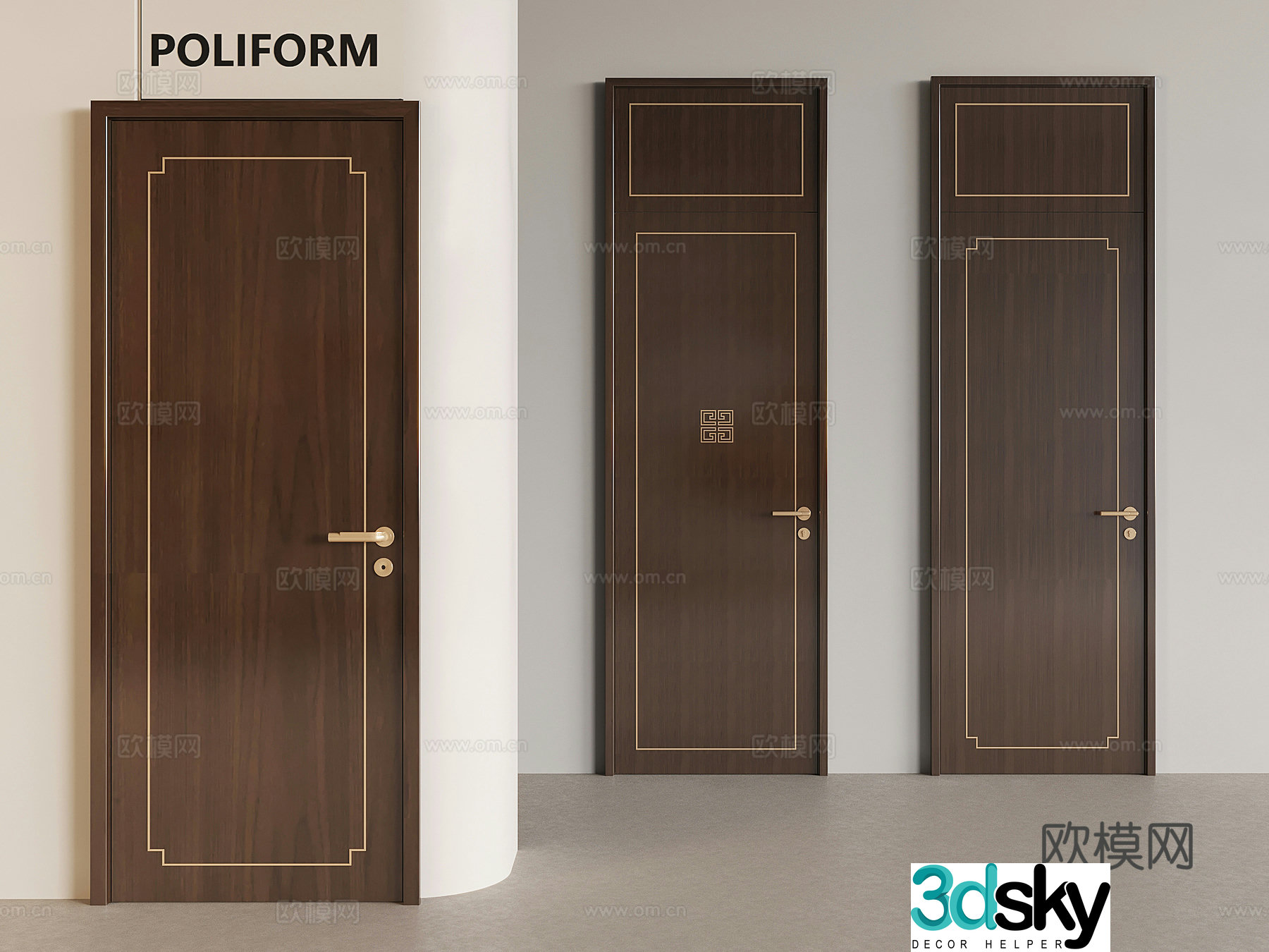 New Chinese-style solid wood swing door Chinese-style bedroom single-opening door 3D model
