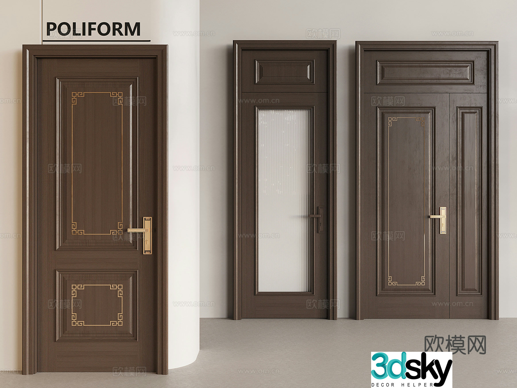 Chinese solid wood single door Chinese style entrance mother and child door Changhong glass swing door 3D model