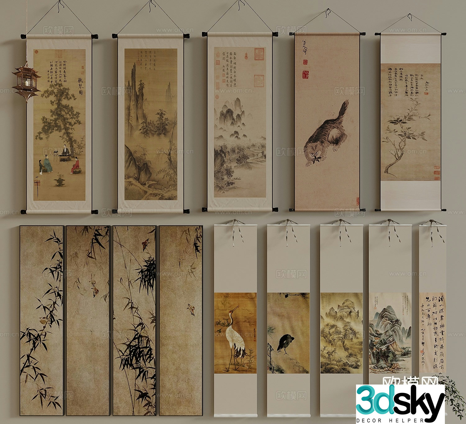 Song style landscape painting New Chinese style hanging painting Landscape painting Calligraphy and painting Ink painting Decorative painting Hanging painting 3D model