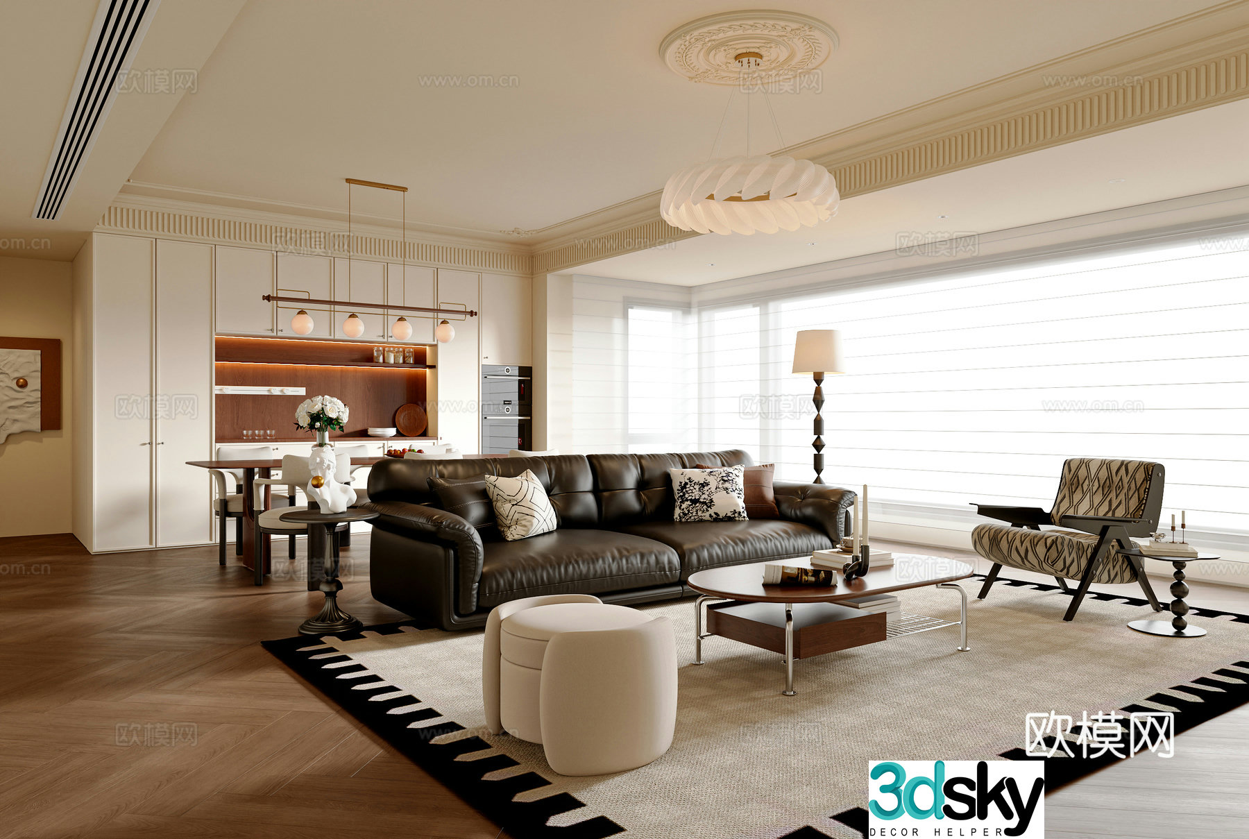 French medieval style dining room sofa coffee table combination dining table chair combination dining sideboard chandeliers 3D model