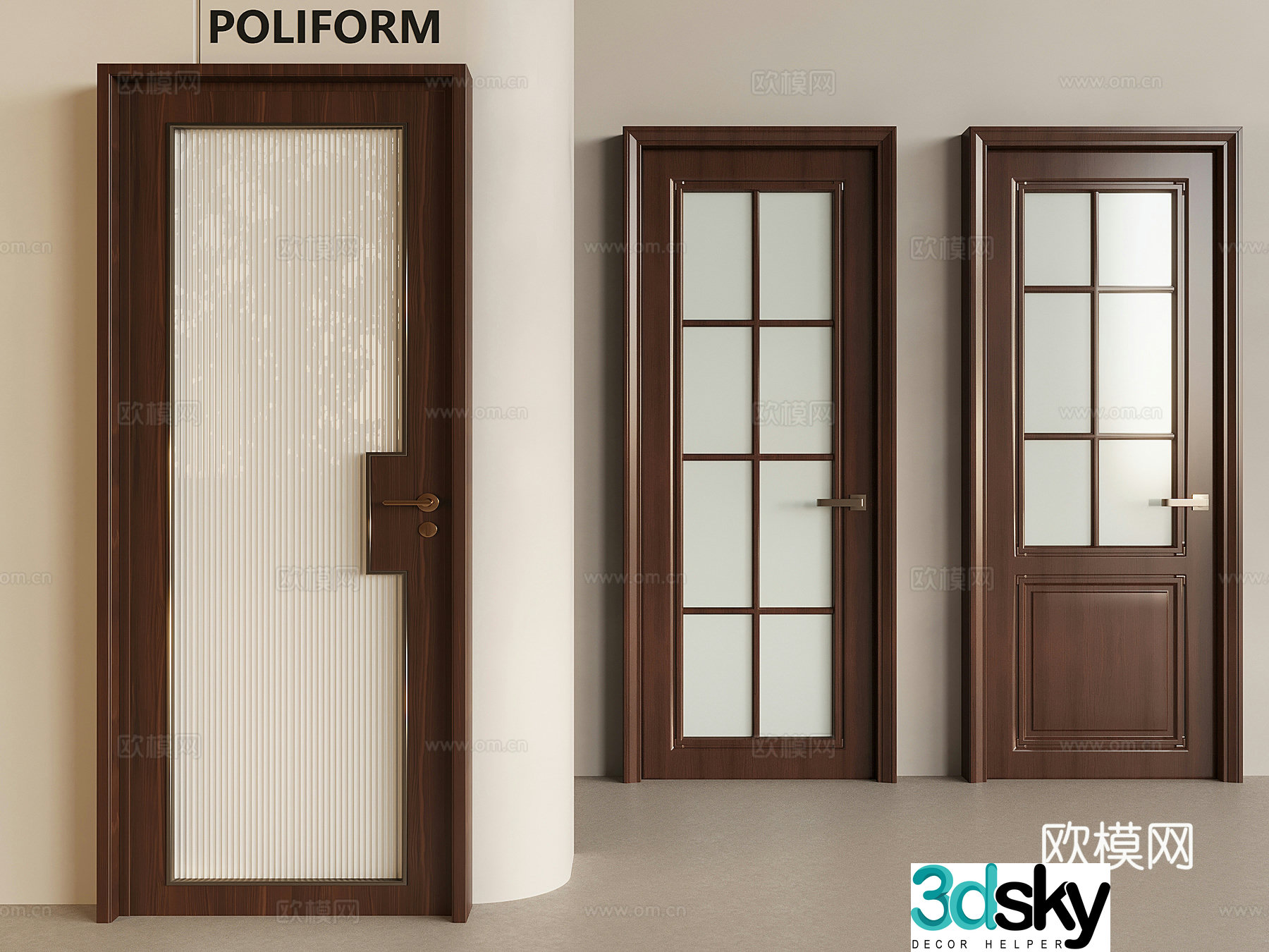 Chinese solid wood single-opening door Changhong glass case door Glass bathroom door 3D model