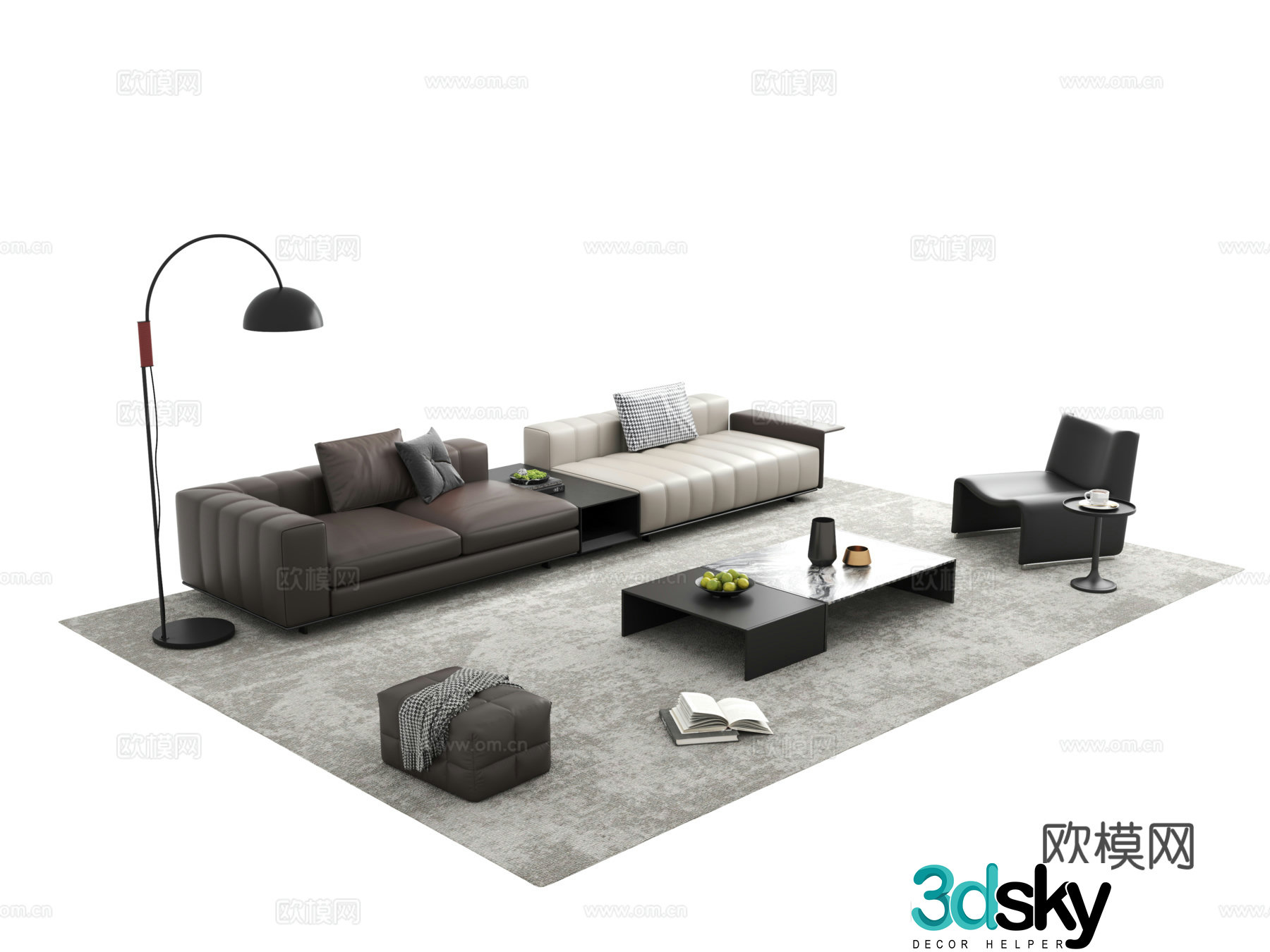 Modern Italian sofa combination rock-panel coffee table sofa coffee table combination multi-person sofa 3D model