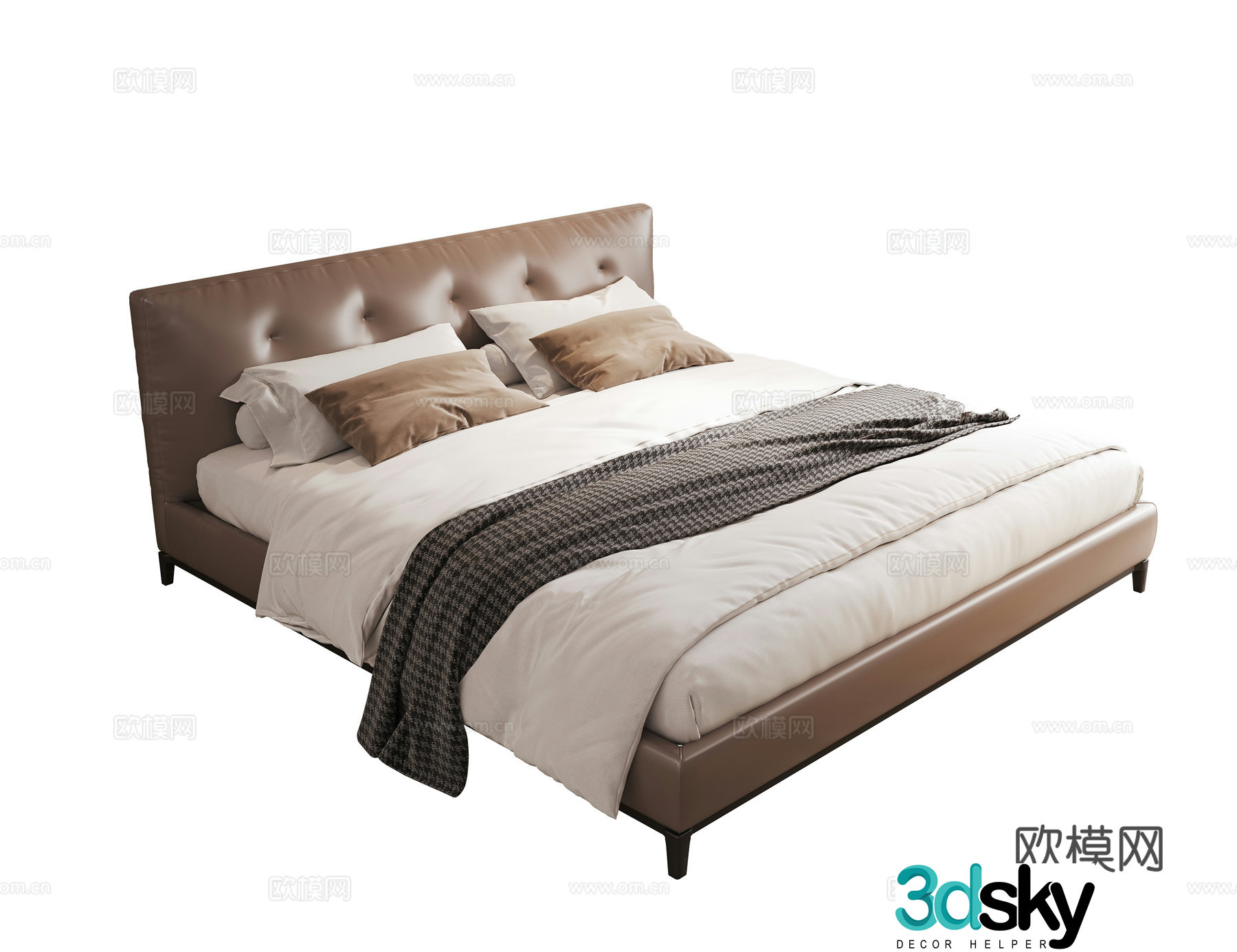 Modern double bed leather bed master bedroom second bed old man bed 3d model