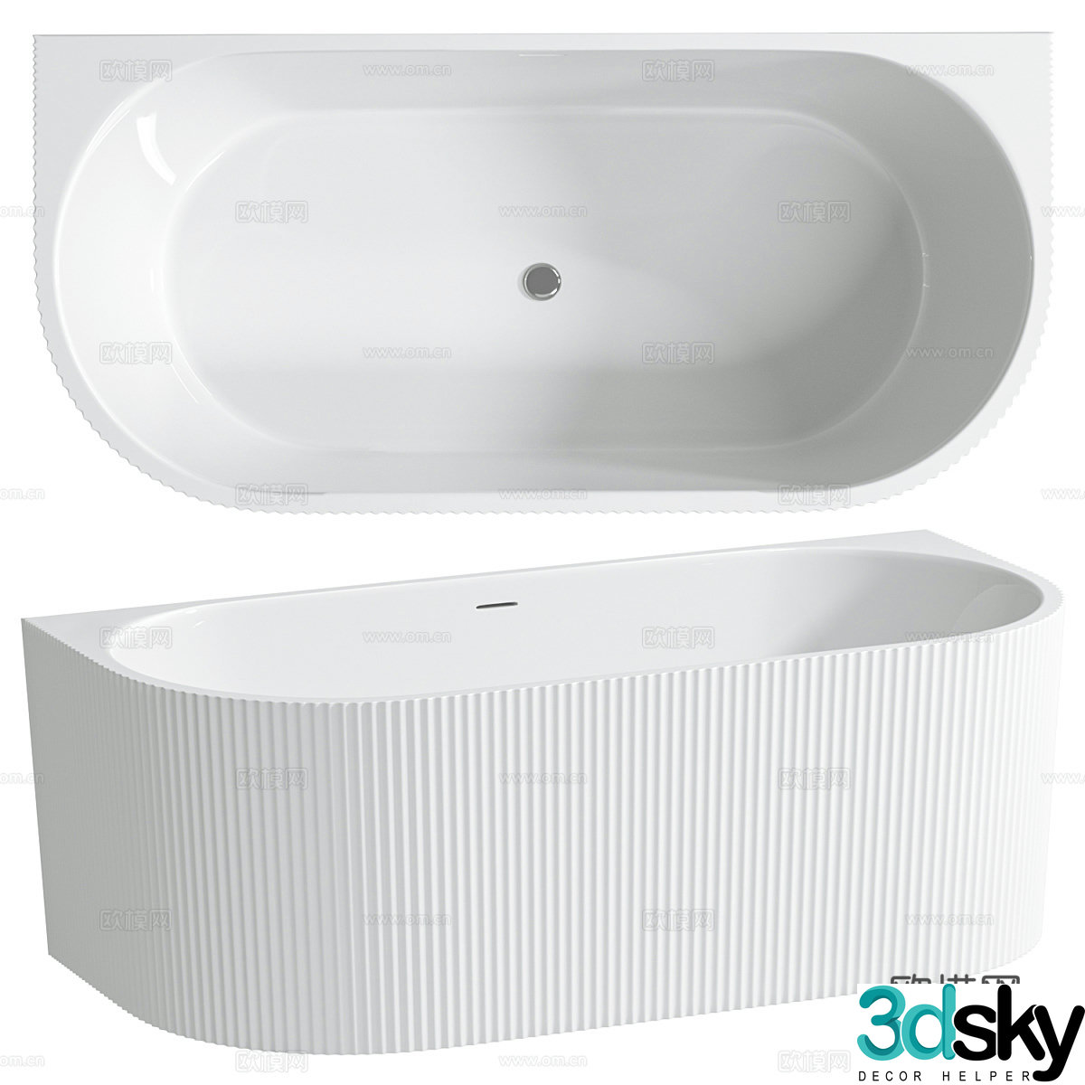 Modern Cream Style Belbagno Acrylic Wall-mounted Bathtub 3D Model