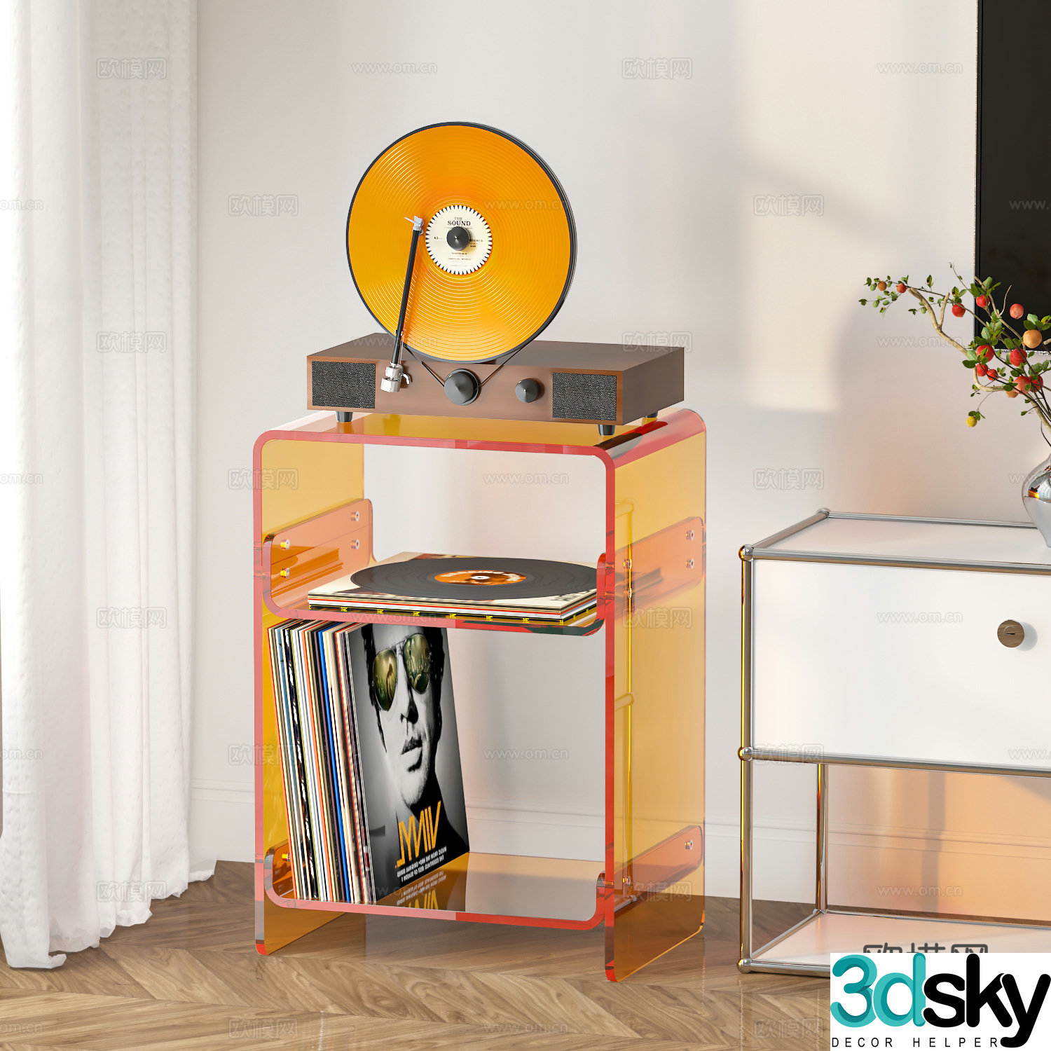 Modern living room acrylic side cabinet 3d model