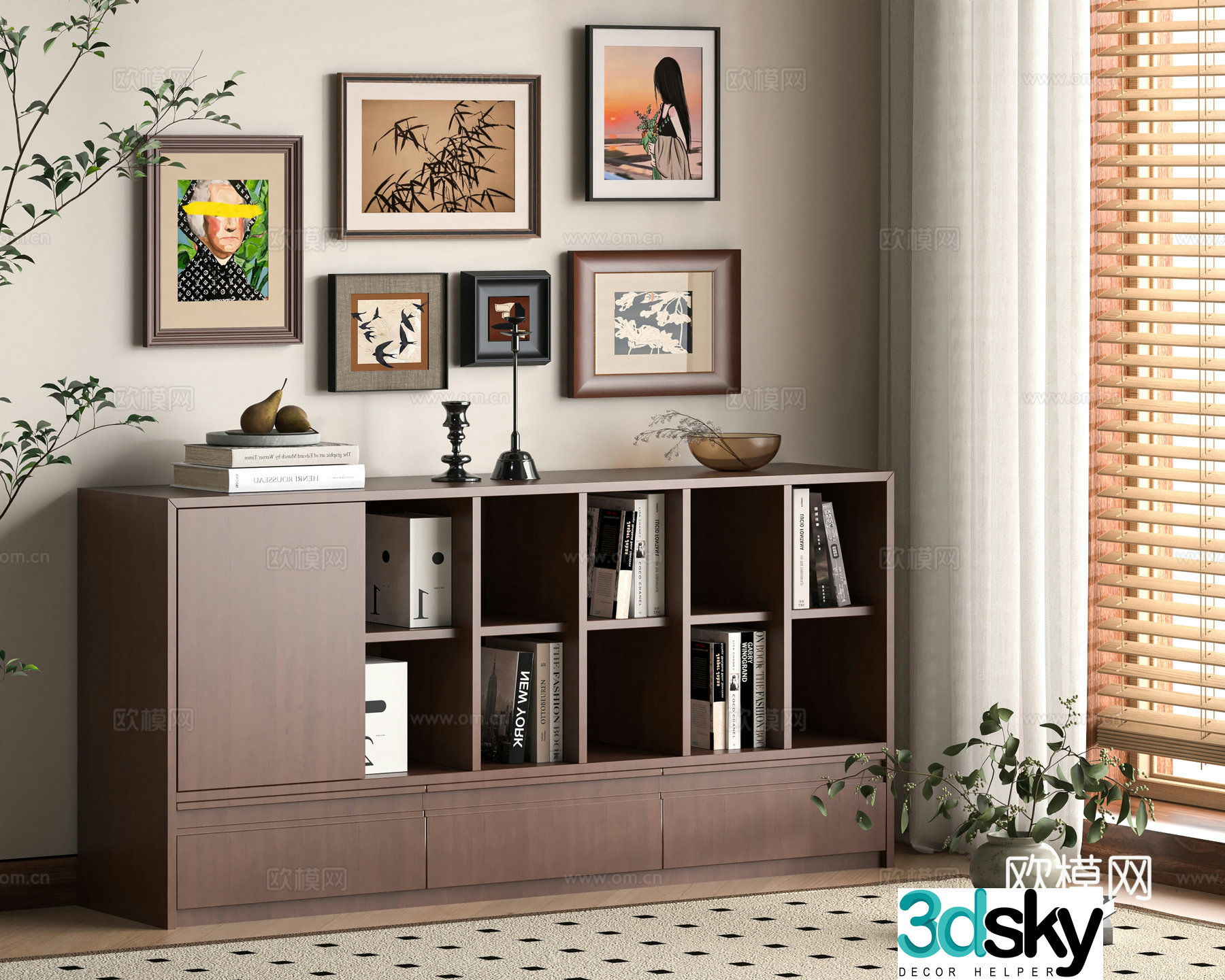 3D model of medieval style bookcase